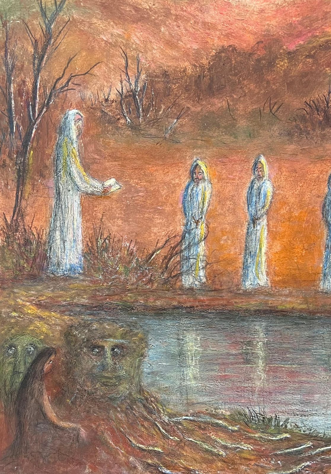 Jean Fouriefigures In All White Ropes Gathered By The River Painting photo 326.0