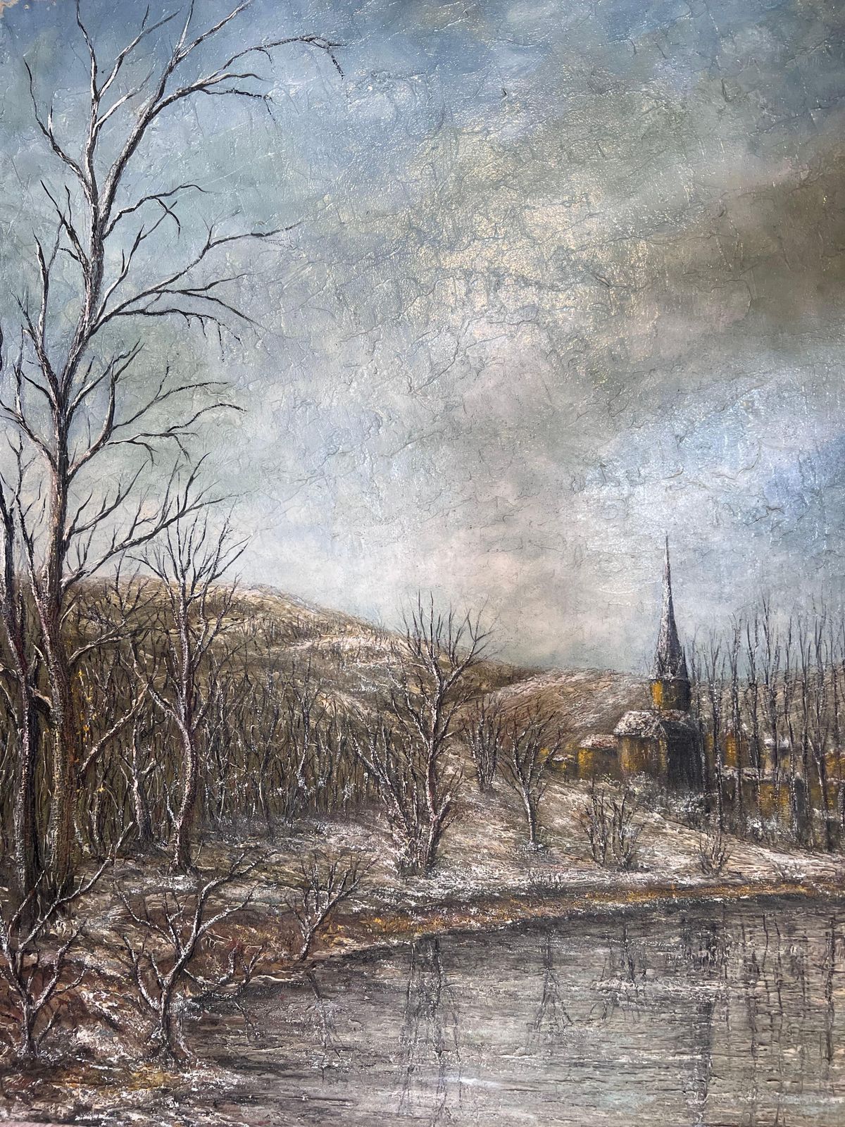 photo furniture Jean Fourieoil Rig Center In A Grey Gloomy Atmosphere Landscape Oil Painting