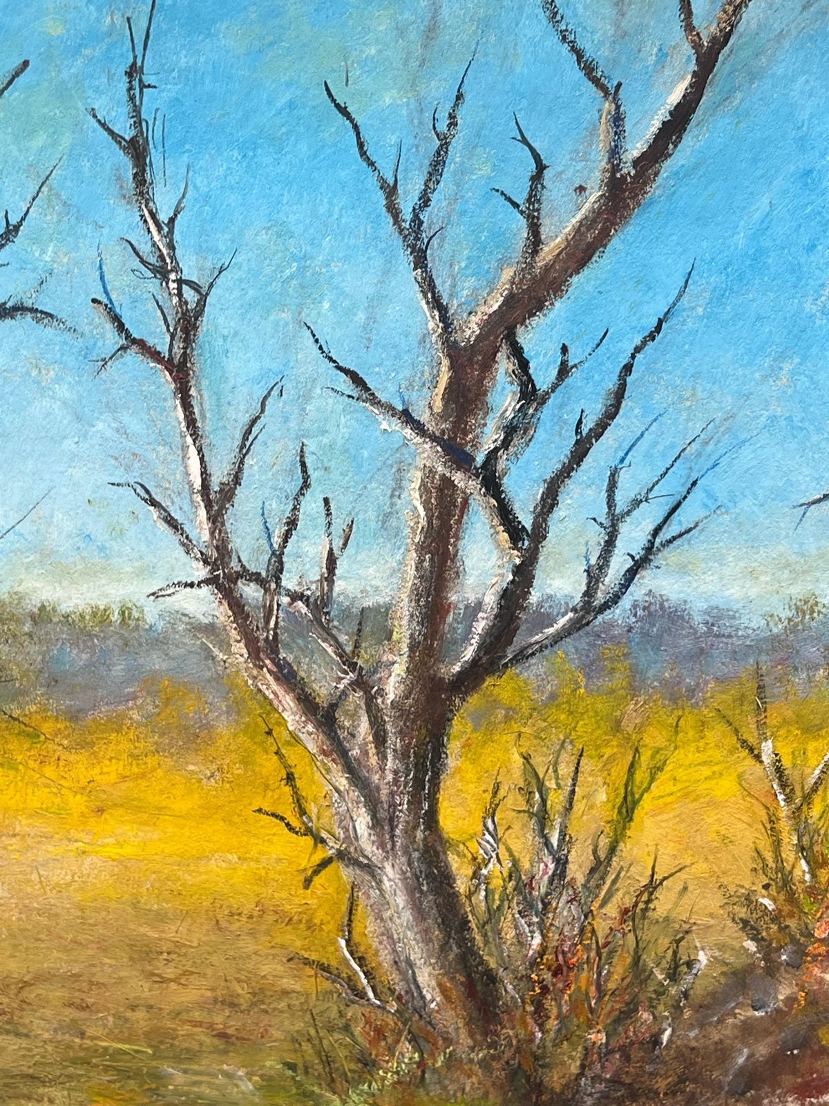 Jean Fouriebare Winter Trees In Golden Field Blue Sky Landscape Oil Painting photo 375.0