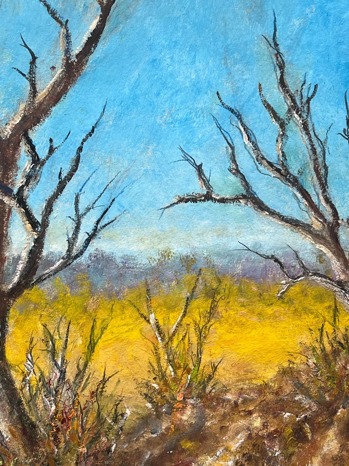 Jean Fouriebare Winter Trees In Golden Field Blue Sky Landscape Oil Painting photo vinterior