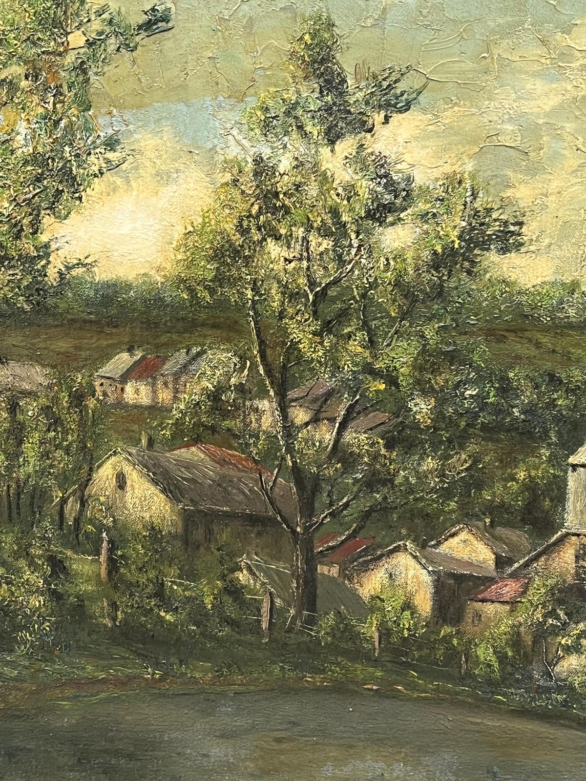 Jean Fouriespine Church And Cottages In The Bright Green Field Landscape Oil Painting photo furniture
