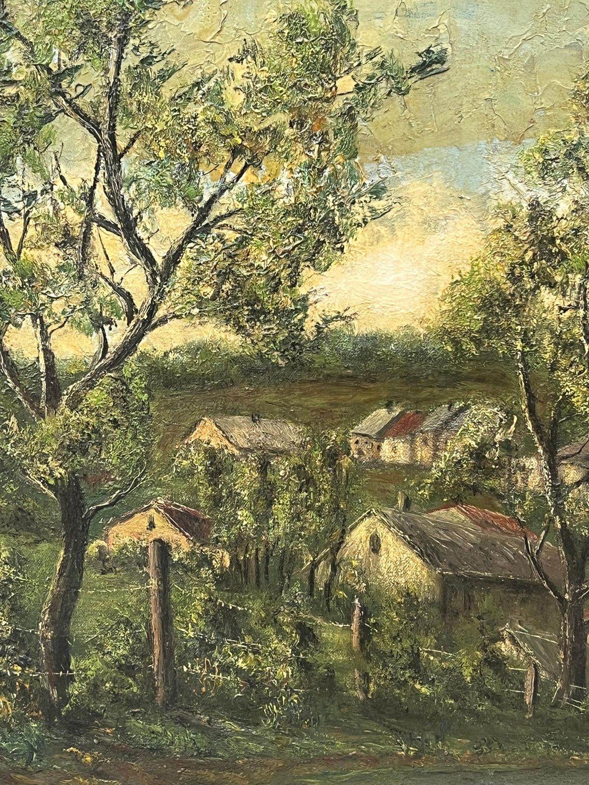 Jean Fouriespine Church And Cottages In The Bright Green Field Landscape Oil Painting photo buy