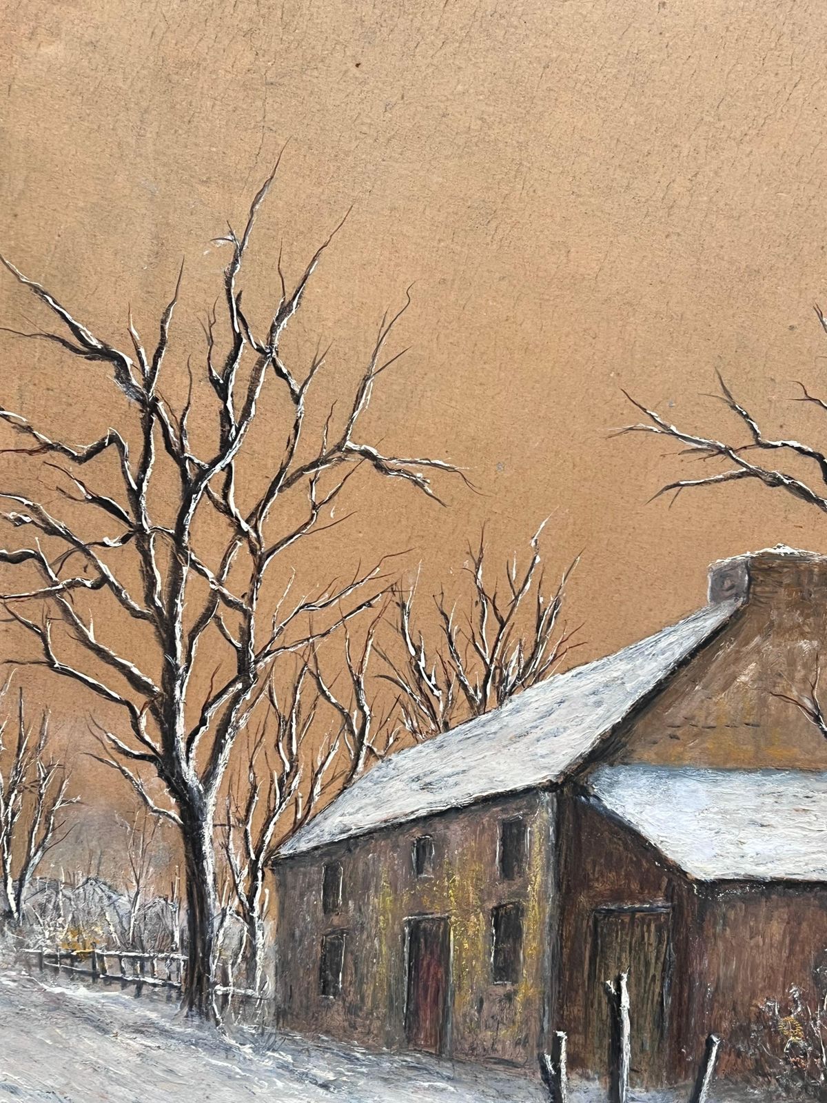 Jean Fouriesnow Covered Cottage In Bare Tree Snow Woodland Field Oil Landscape Painting photo buy