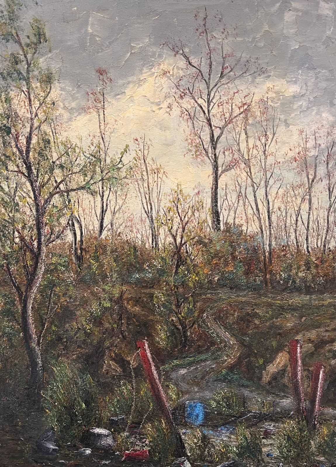 Jean Fourietall Tree Autumn Woodland Windy Path Oil Landscape Painting photo Art