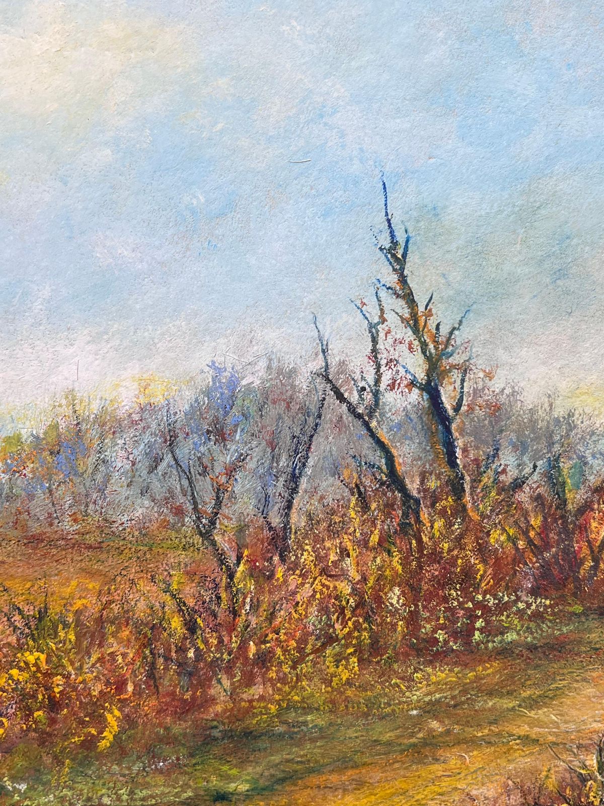 Jean Fourieautumnal Country Track With Bright Blue Cloudy Skies Oil Landscape Painting photo vintage