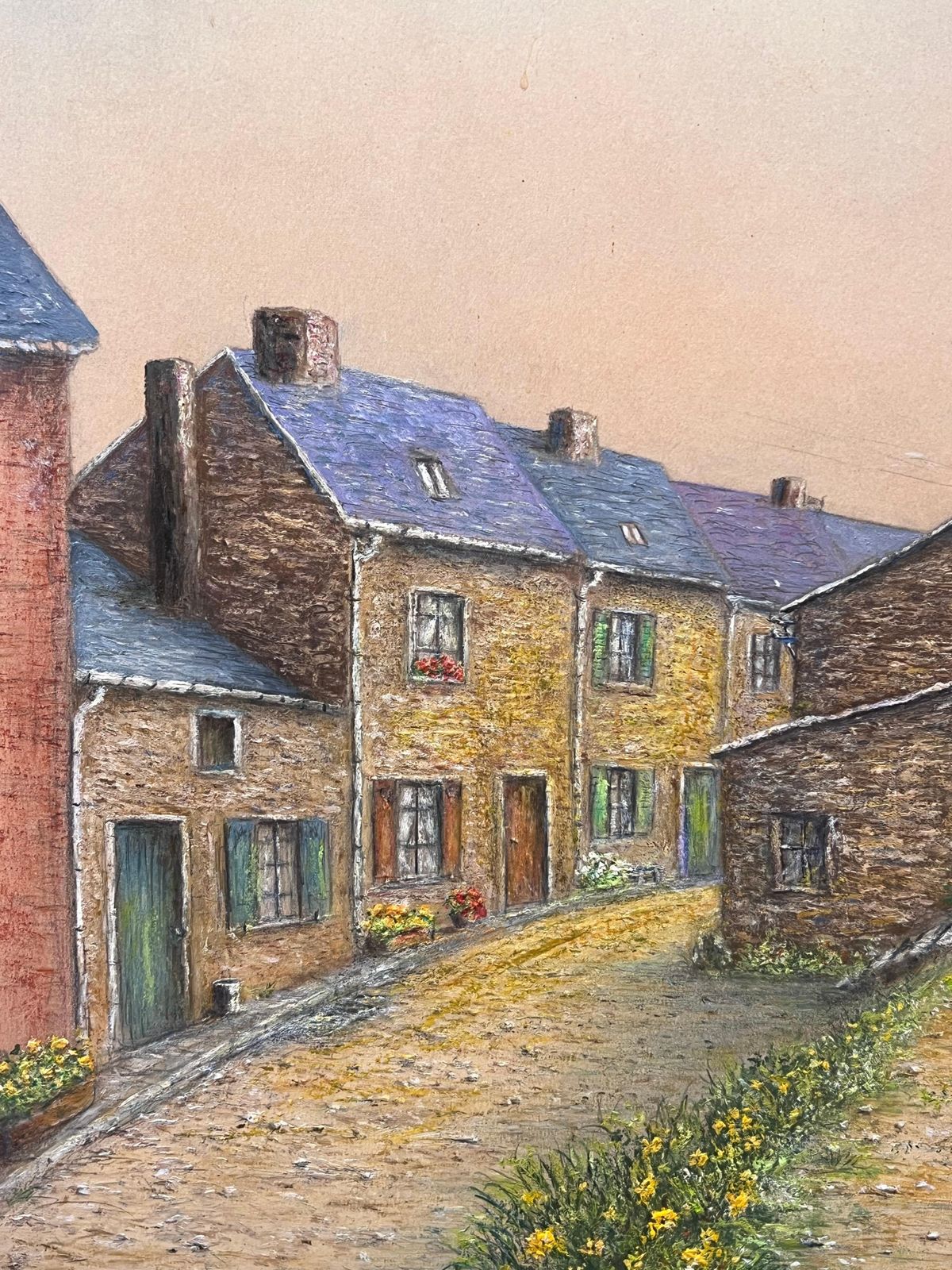 photo furniture Jean Fourievillage Street Of Tight Packed Cottages Oil Landscape Painting