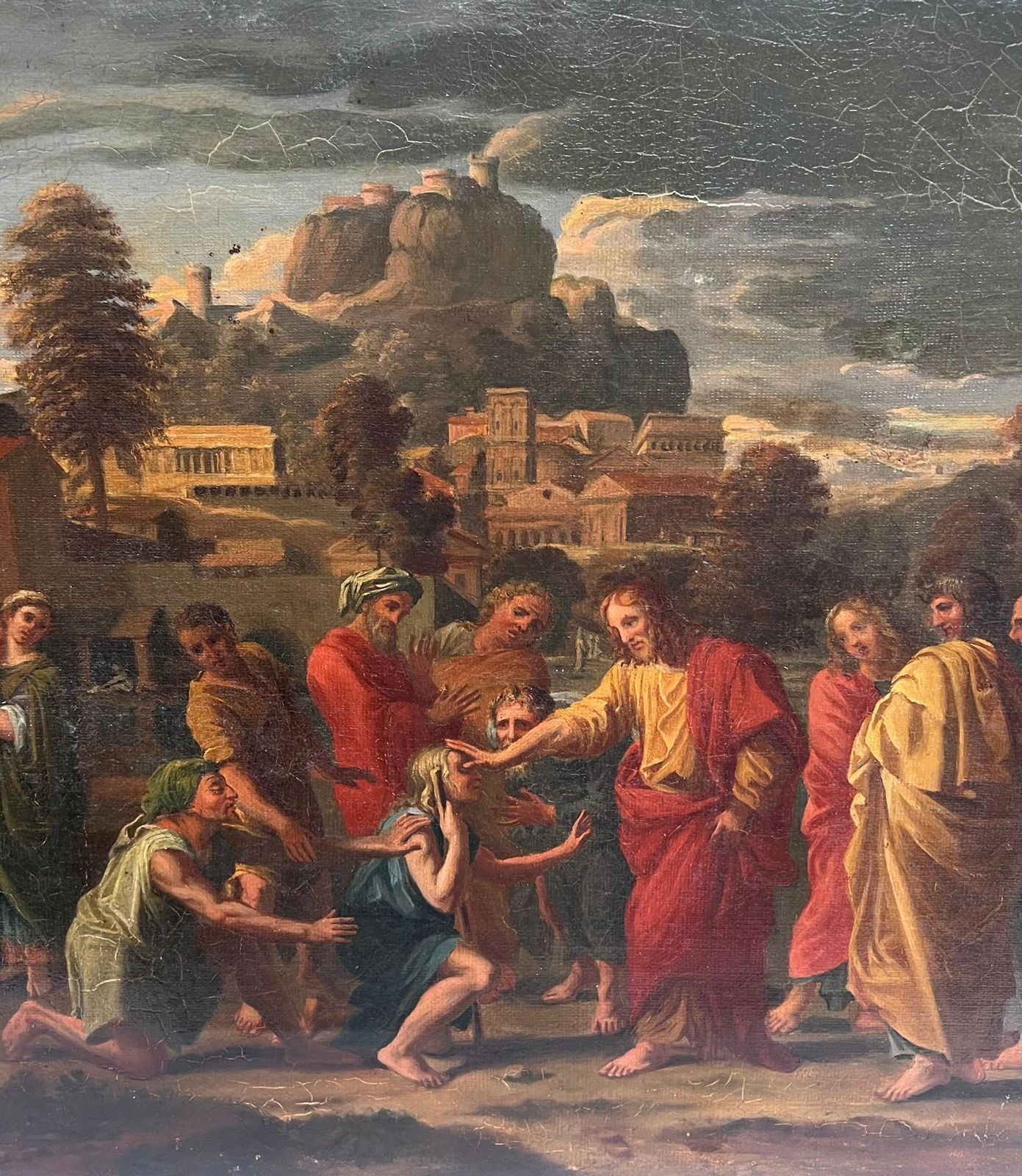 French Schoolantique French Old Master Oil Painting Christ Healing The Sick In Jersusalem photo Art