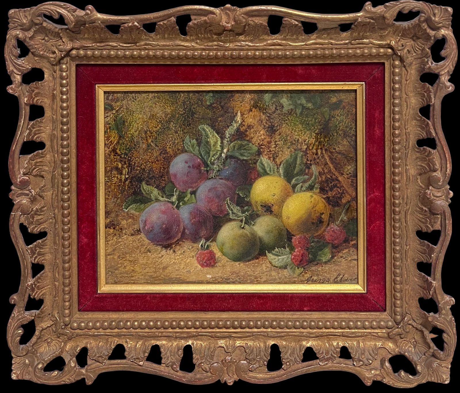 George Clarefine Victorian English Still Life Oil Painting Fruit On The Ground Beautiful