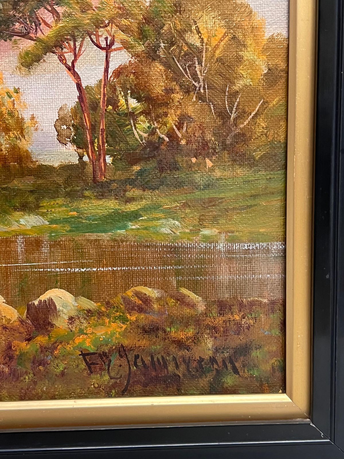 F. E. Jamiesonantique Scottish Painting Highlands Ancient Castle Ruins Sunset Over The Loch1920's photo for sale