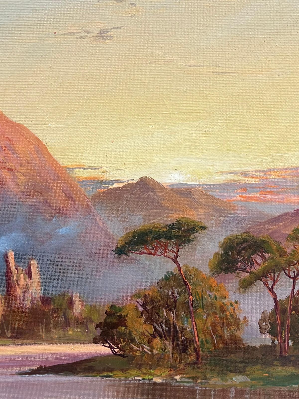 F. E. Jamiesonantique Scottish Painting Highlands Ancient Castle Ruins Sunset Over The Loch1920's photo Art