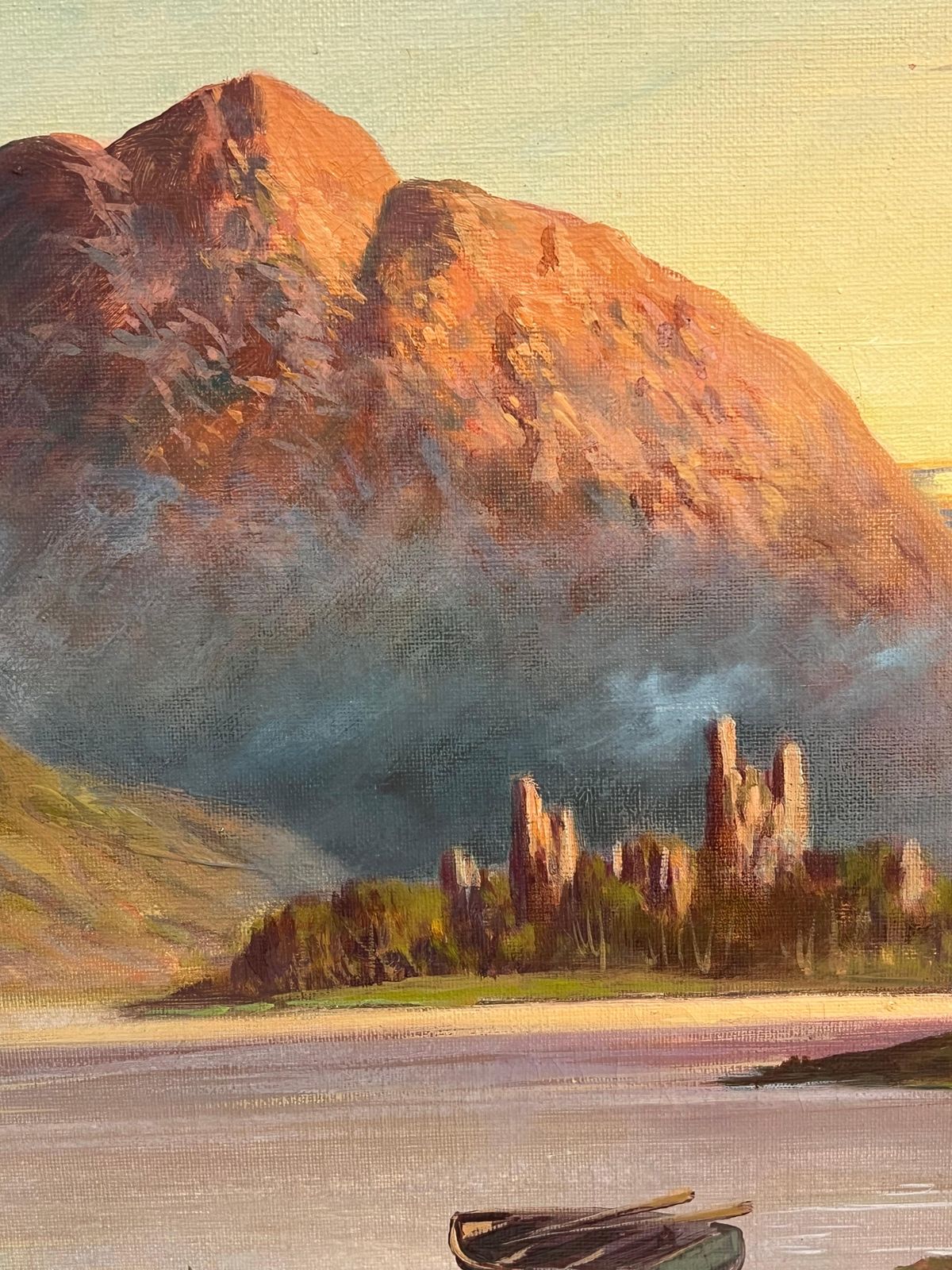 F. E. Jamiesonantique Scottish Painting Highlands Ancient Castle Ruins Sunset Over The Loch1920's photo 1394.0
