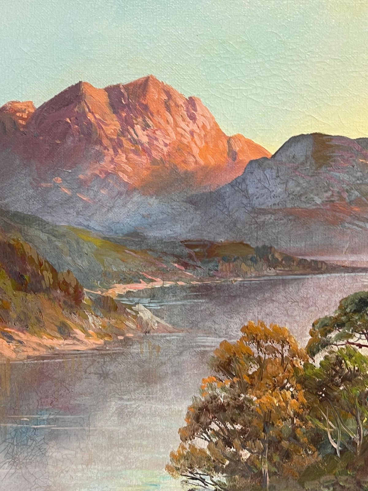 F. E. Jamiesonantique Scottish Highlands Oil Painting Sunset Over Highland Loch Lomond1920's photo for sale
