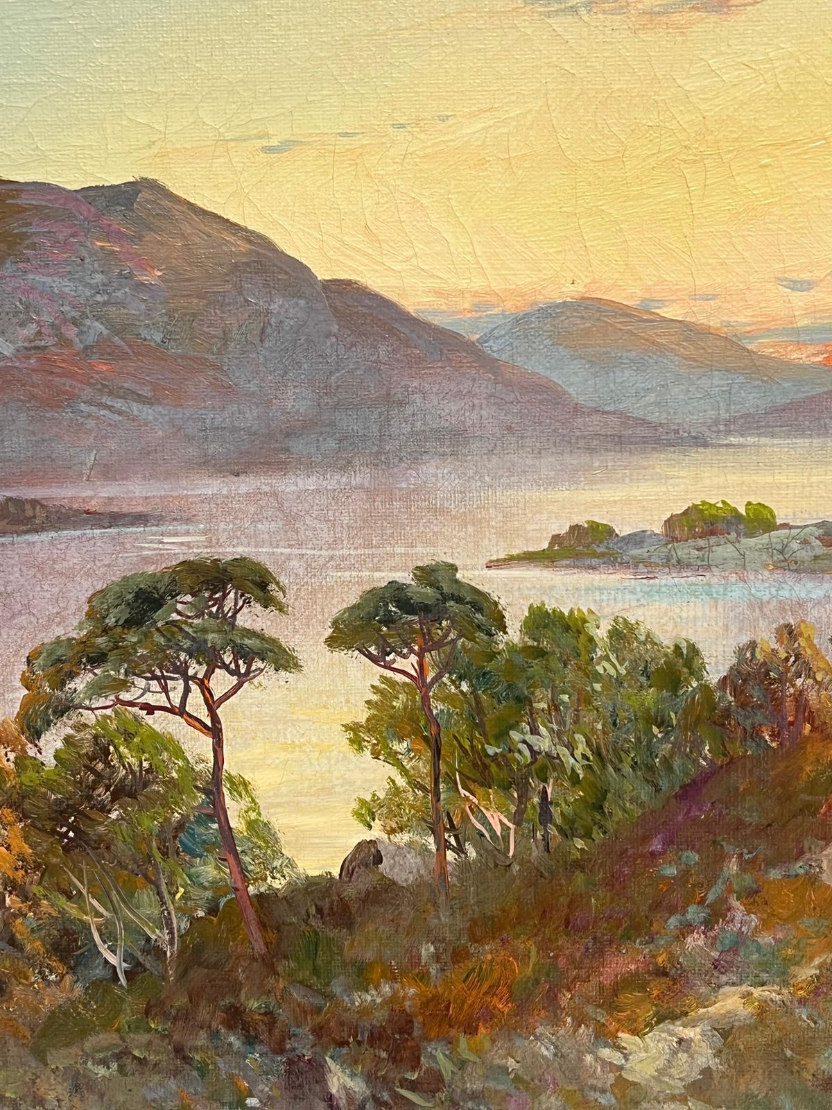F. E. Jamiesonantique Scottish Highlands Oil Painting Sunset Over Highland Loch Lomond1920's photo 1282.0