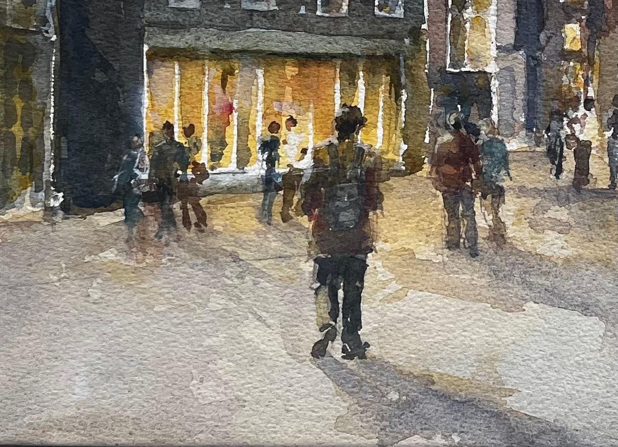 Anthony Herbertevening High Street Scene With Shoppers And Lit Windows British Watercolour photo for sale