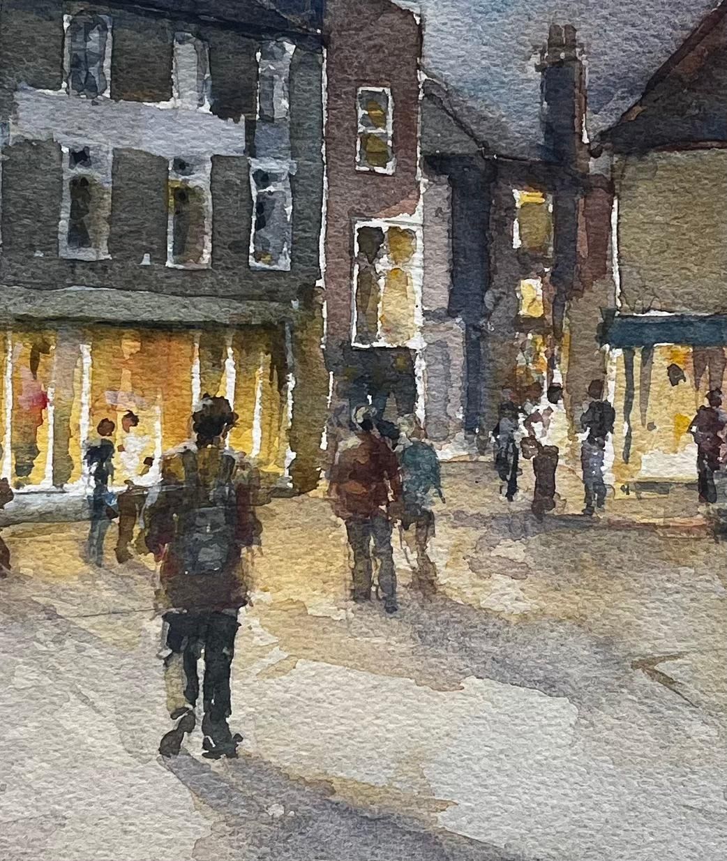 Anthony Herbertevening High Street Scene With Shoppers And Lit Windows British Watercolour photo vinterior