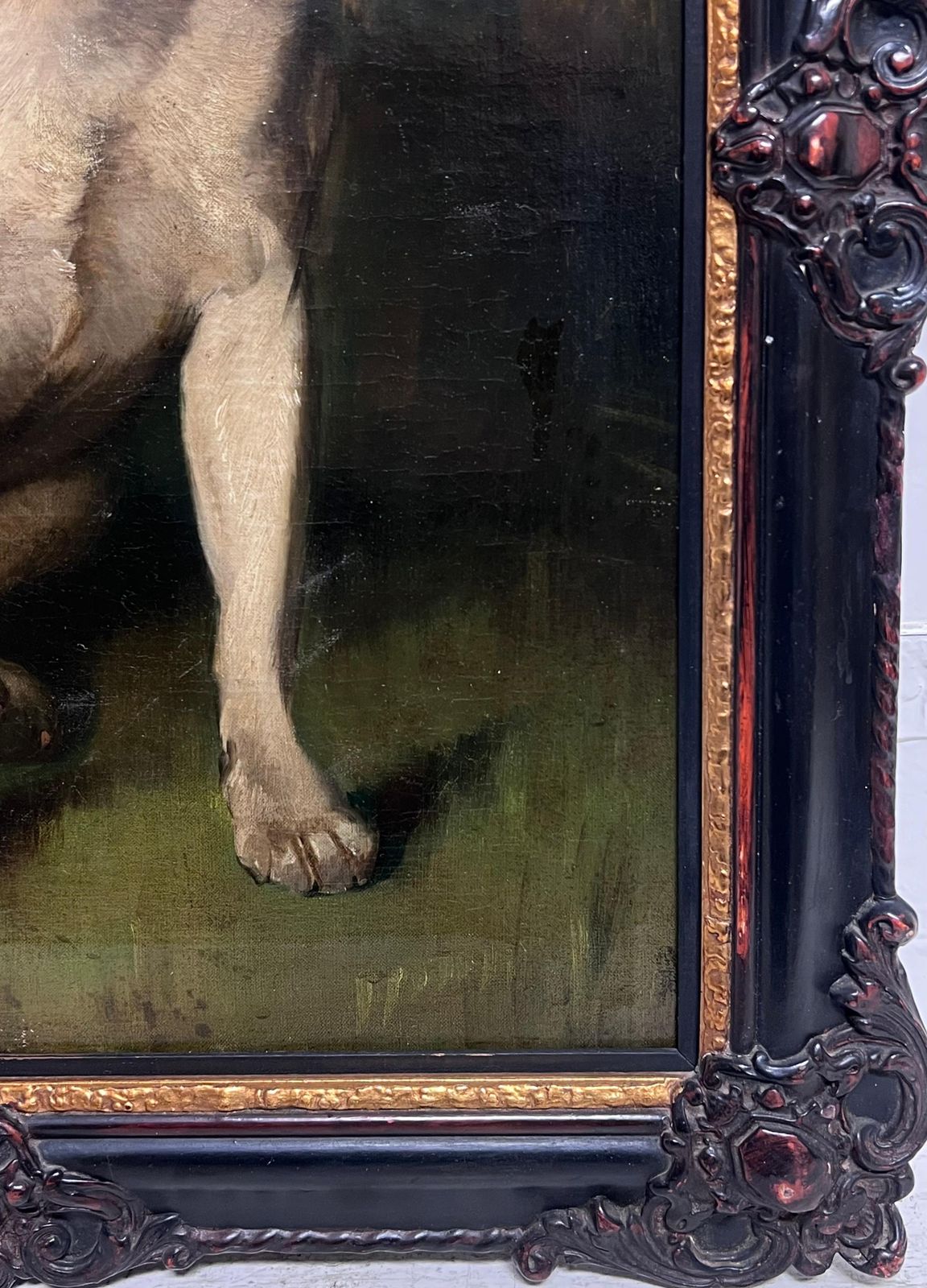 French School Fine 19th Century French Dog Oil Painting Portrait Of A Pug In Wooded Landscape photo for sale