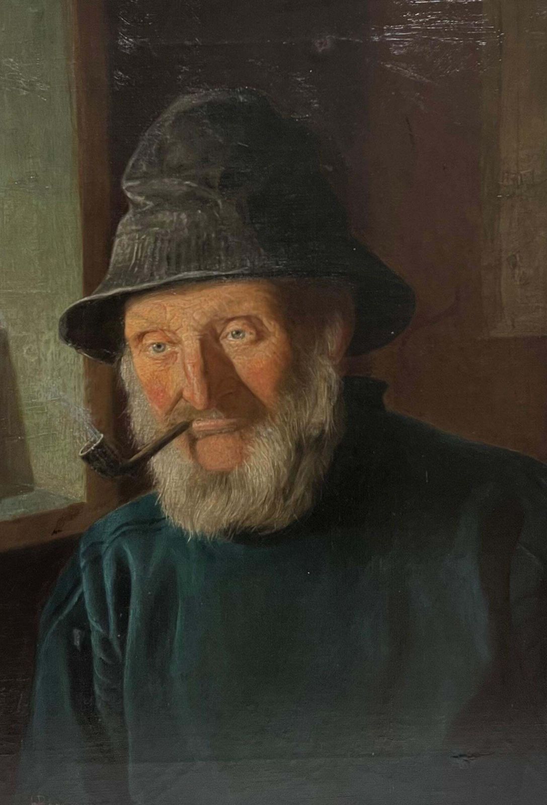 Henry Borrows1890's Portrait Painting Of Whitby Fisherman In Yorkshire England Large Oil1891