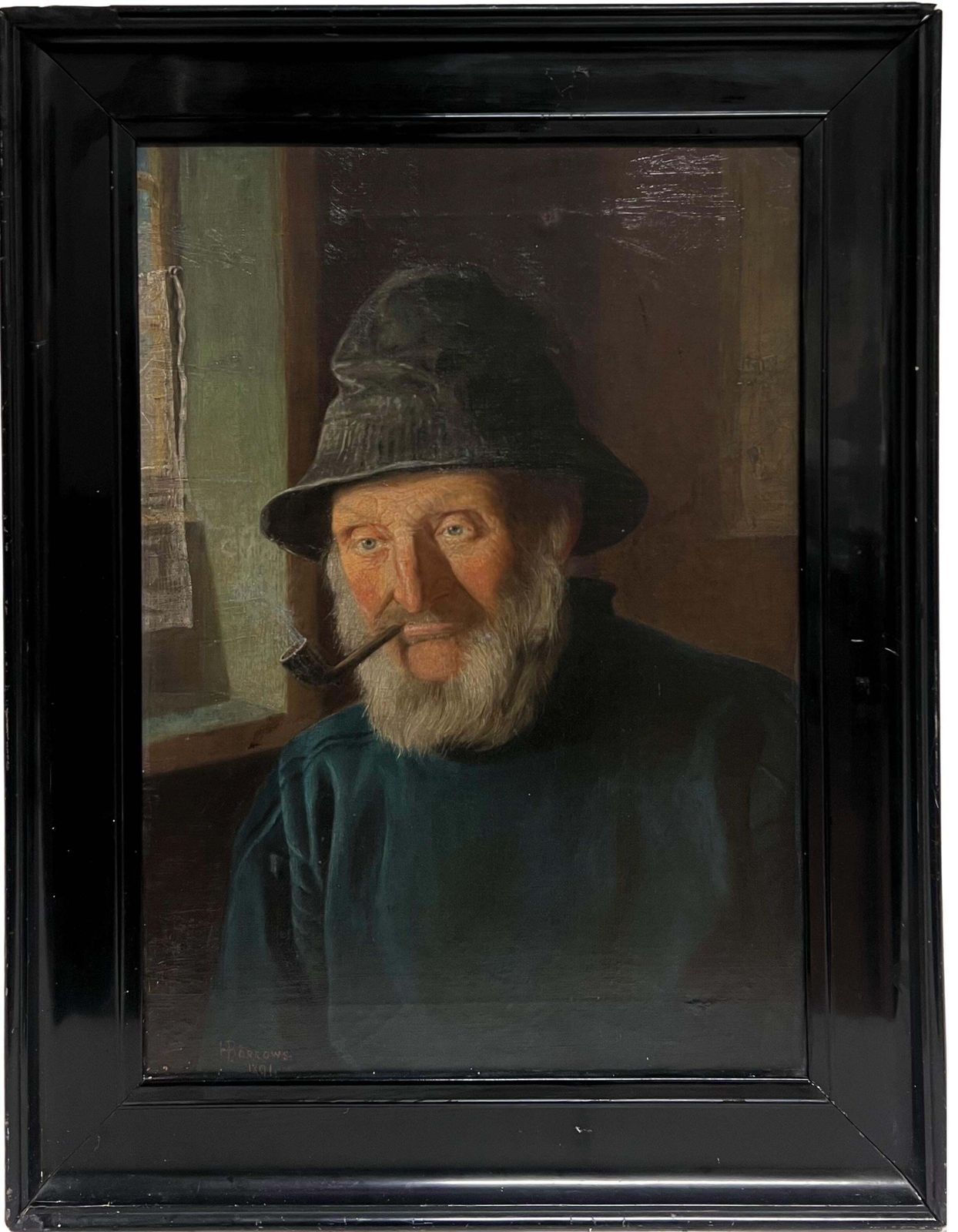 Henry Borrows1890's Portrait Painting Of Whitby Fisherman In Yorkshire England Large Oil1891 photo furniture