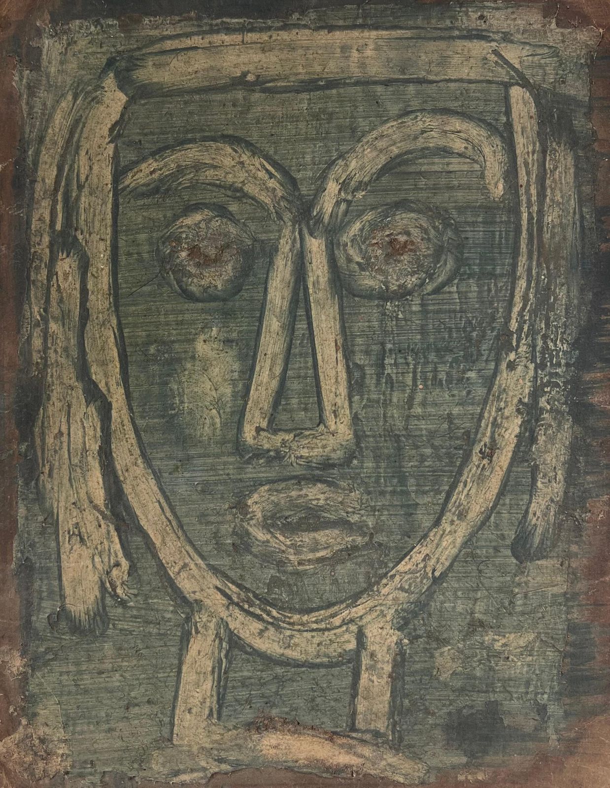 Robert Ladougreen Abstract Face Original French Artwork Acrylic Painting20th Century