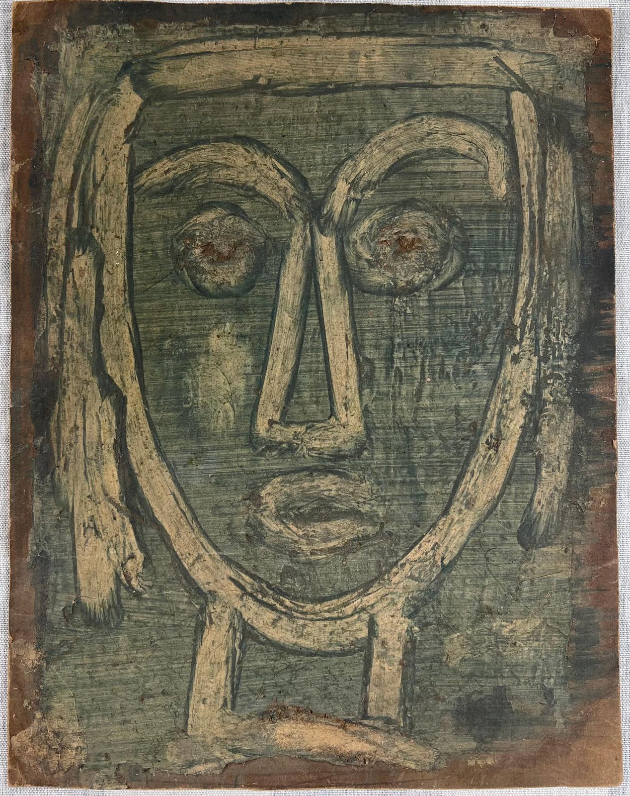 Robert Ladougreen Abstract Face Original French Artwork Acrylic Painting20th Century photo furniture