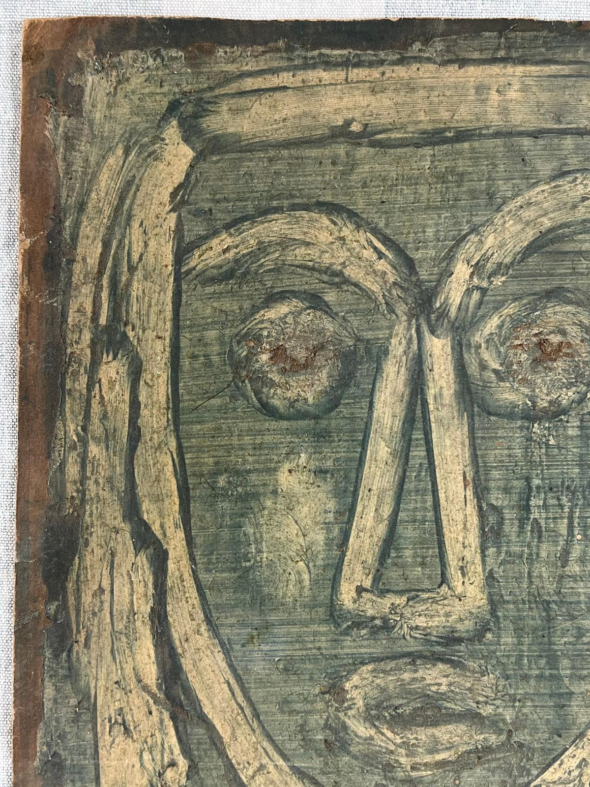 Robert Ladougreen Abstract Face Original French Artwork Acrylic Painting20th Century photo Art