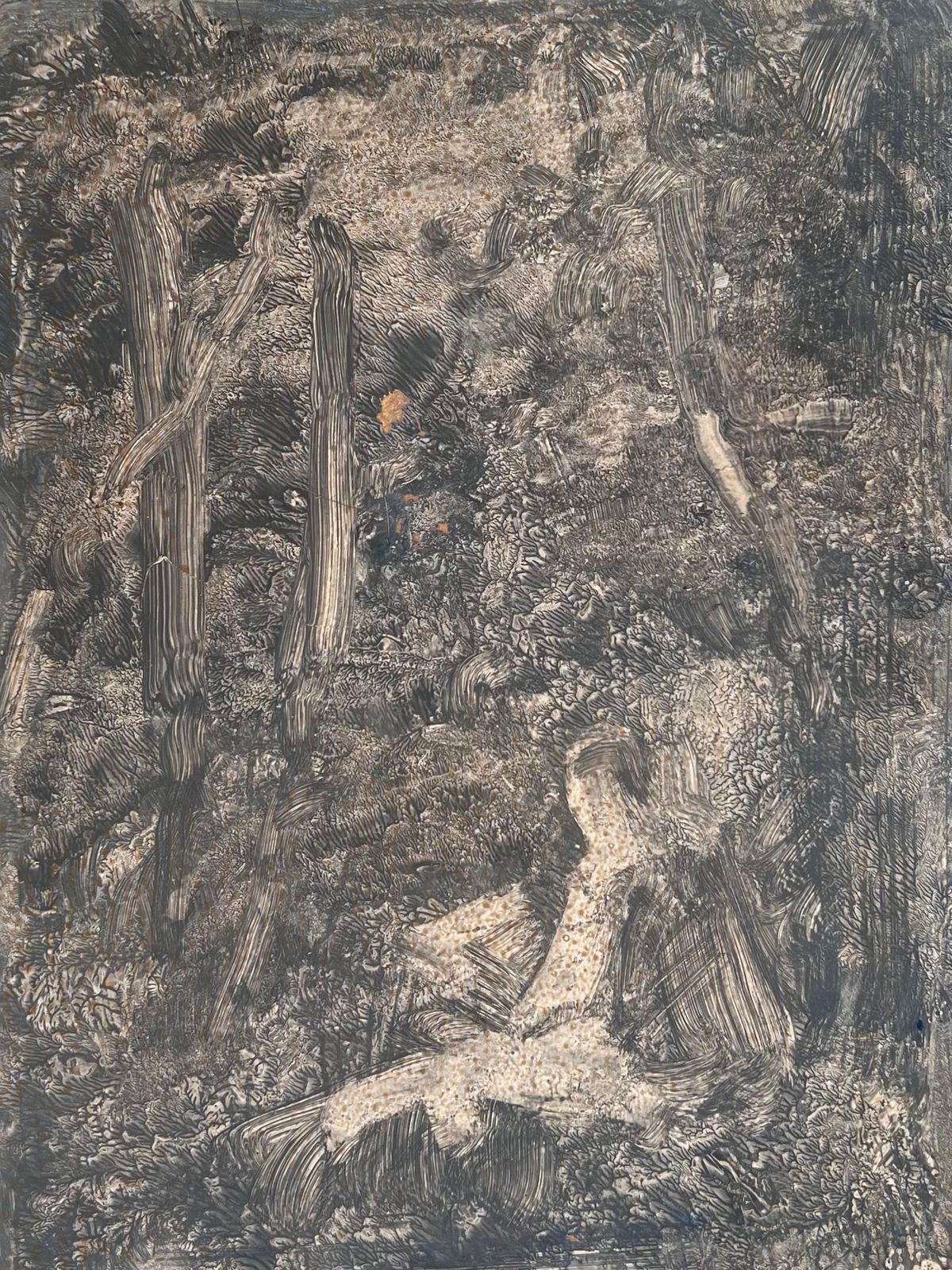 Robert Ladouartist Sketching In The Grey Foggy Woodland Original French Artwork20th Century