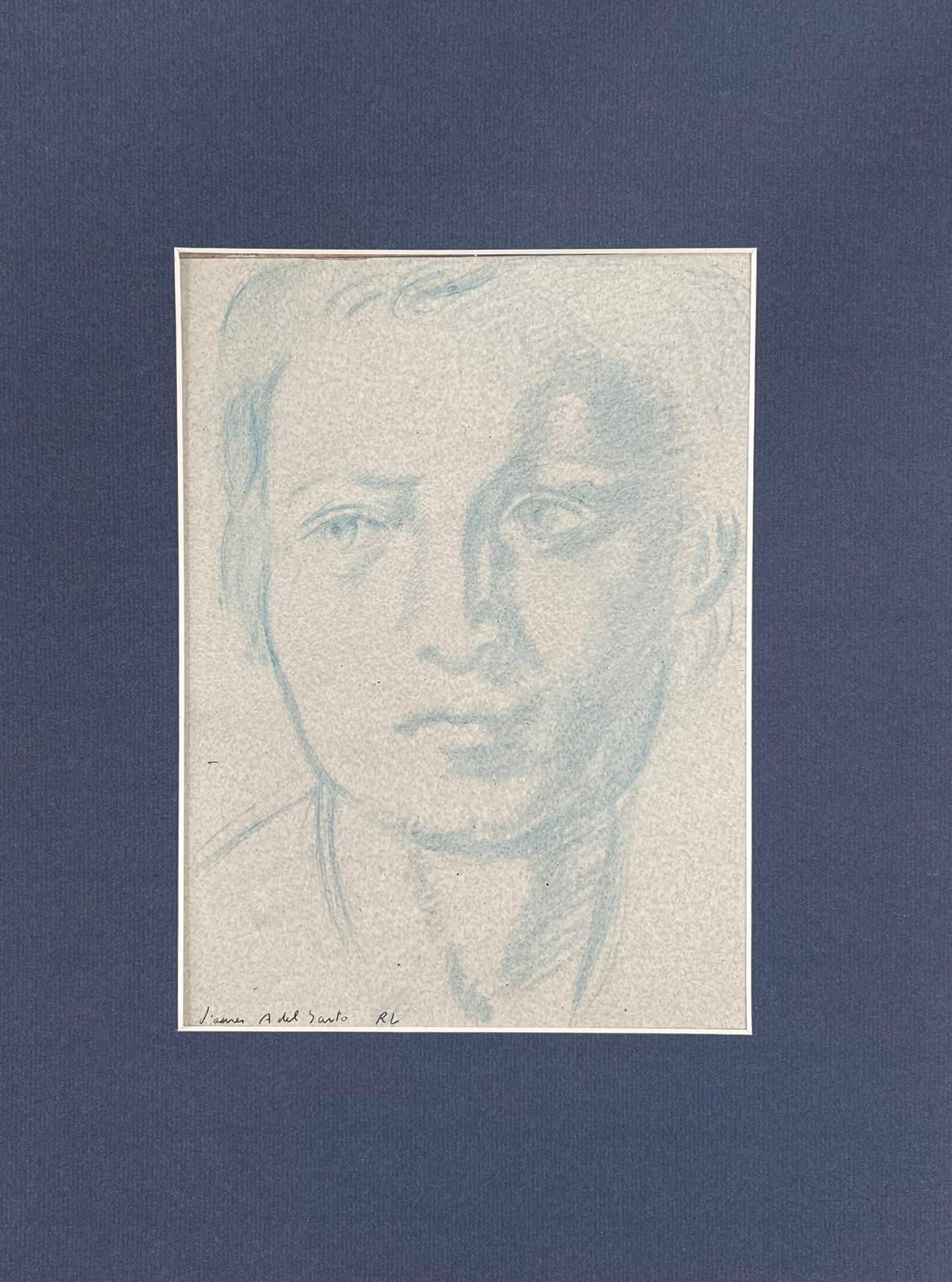 Robert Ladouportrait Of A Man With Bold Features Blue Sketch Original French Artwork20th Century photo 459.0