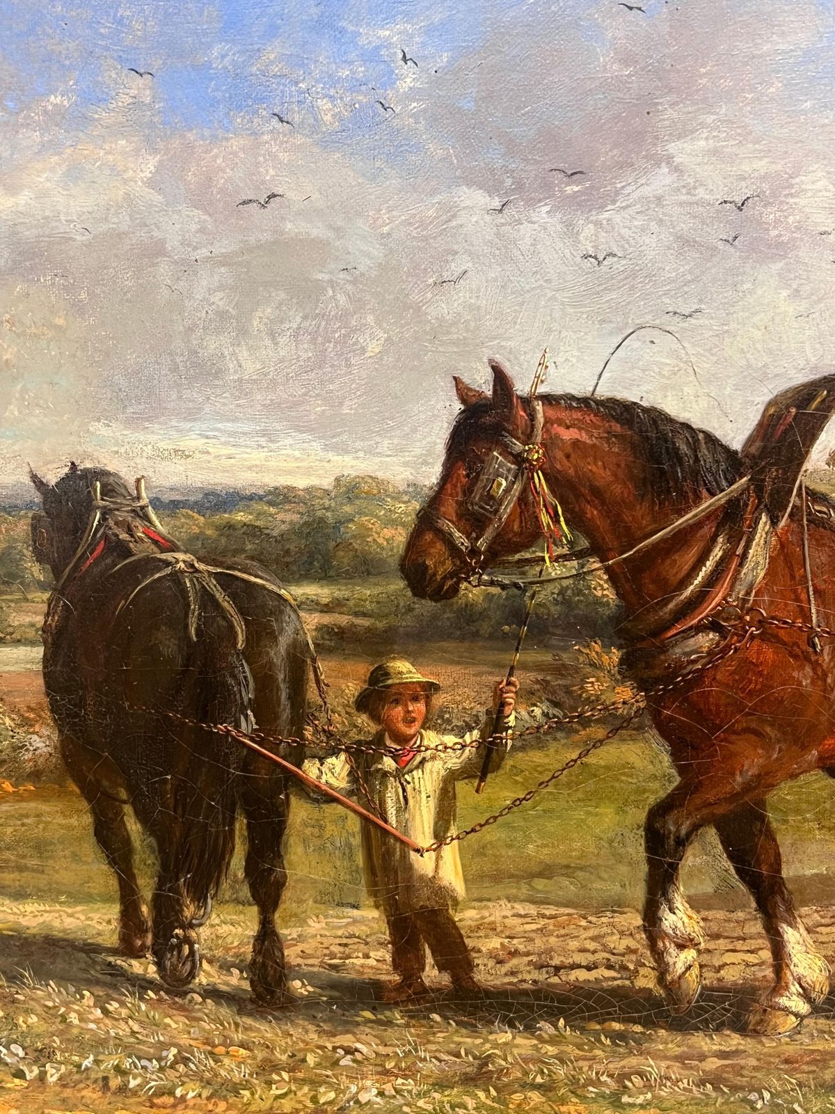 photo furniture Mid 19th Century English Schoolfine Victorian English Rural Oil Painting Plough Team Horses & Figures In Field