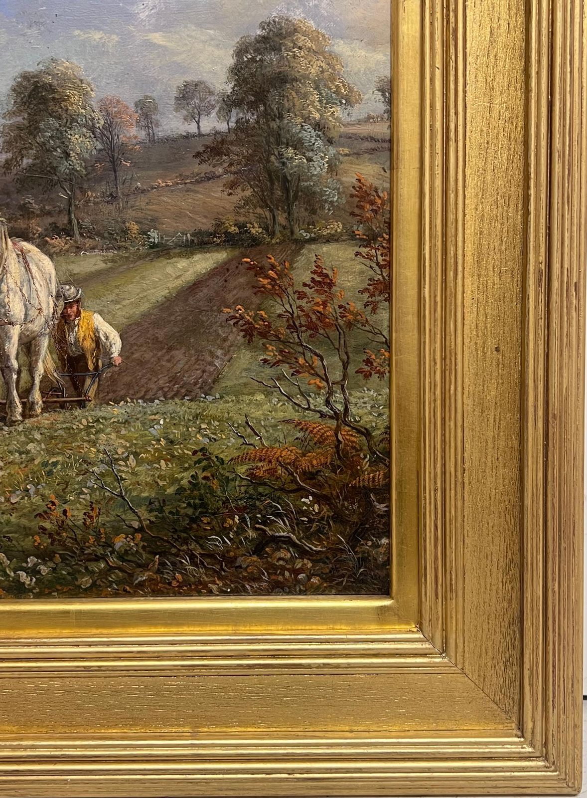 photo for sale Mid 19th Century English Schoolfine Victorian English Rural Oil Painting Plough Team Horses & Figures In Field