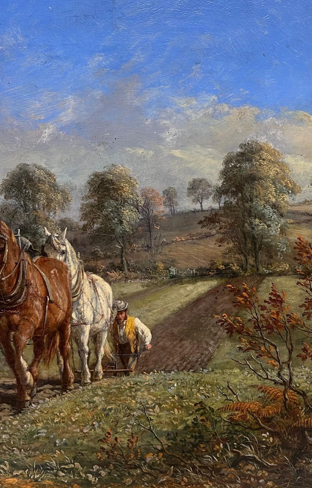 photo buy Mid 19th Century English Schoolfine Victorian English Rural Oil Painting Plough Team Horses & Figures In Field