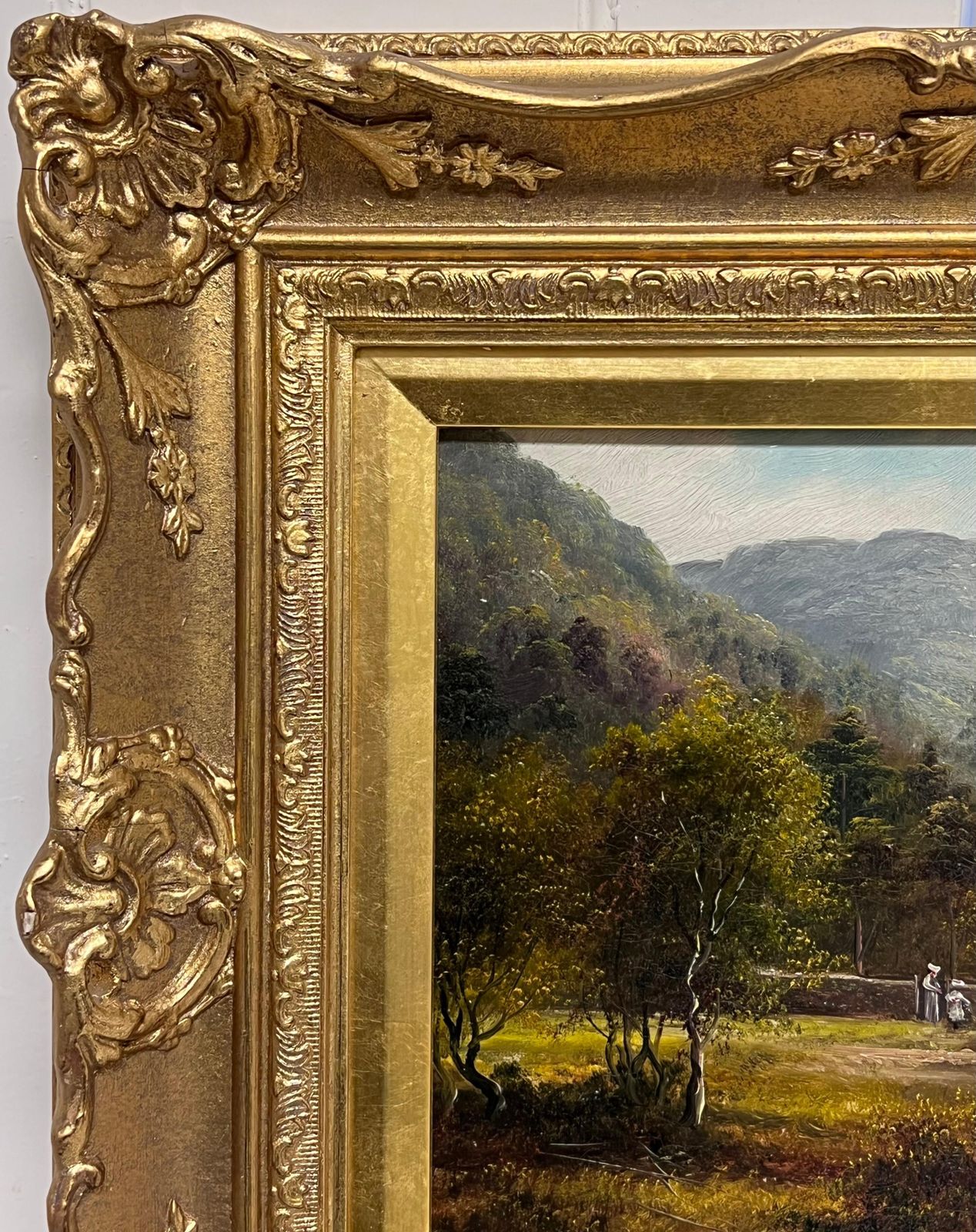 Fine Antique English Oil Painting Figures Admiring The English Lake District photo Art