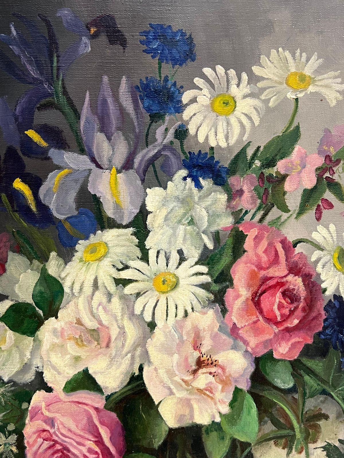 1950's English Schoolbritish Mid 20th Century Still Life Roses Ornate Display Signed Oil Painting1950's photo for sale