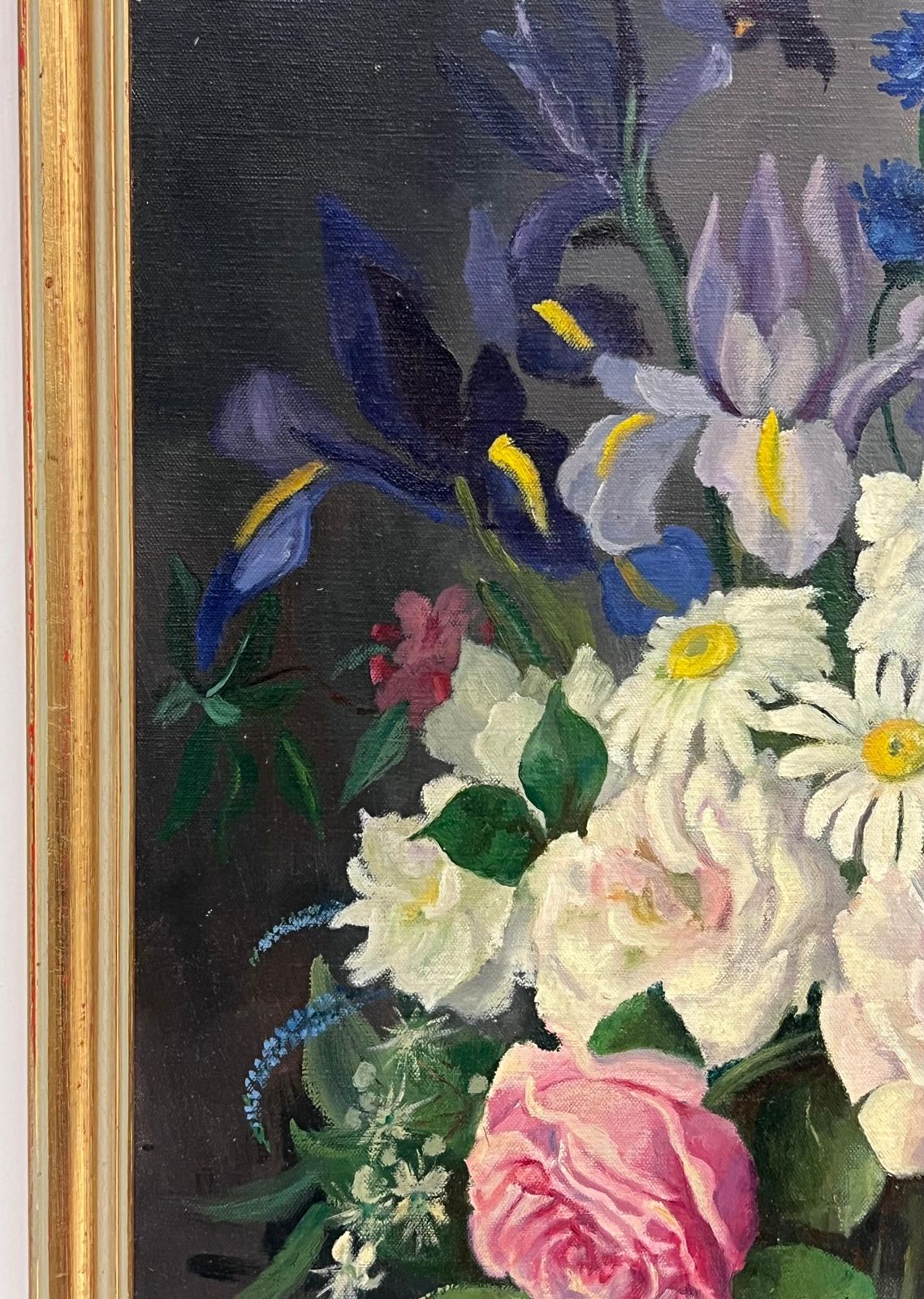 835.0 1950's English Schoolbritish Mid 20th Century Still Life Roses Ornate Display Signed Oil Painting1950's photo