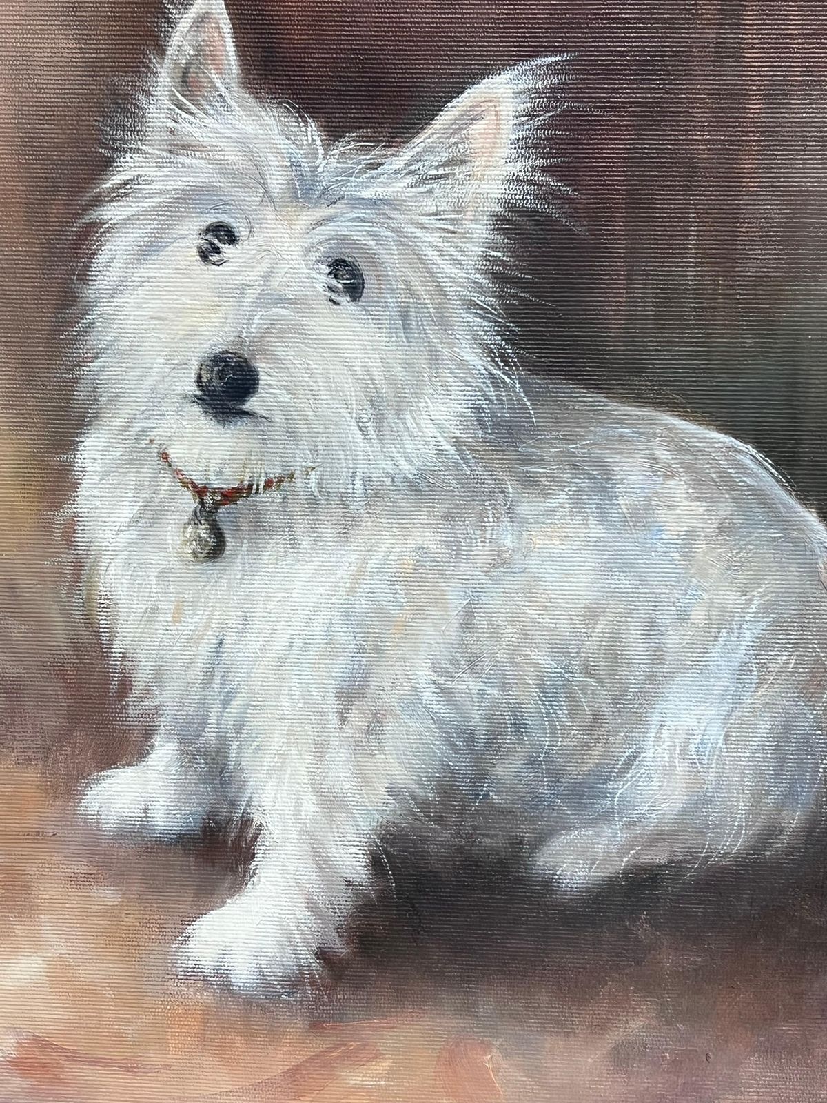 British Schoolportrait Of Scruffy White West Highland Terrier Dog Signed English Oil Painting photo for sale
