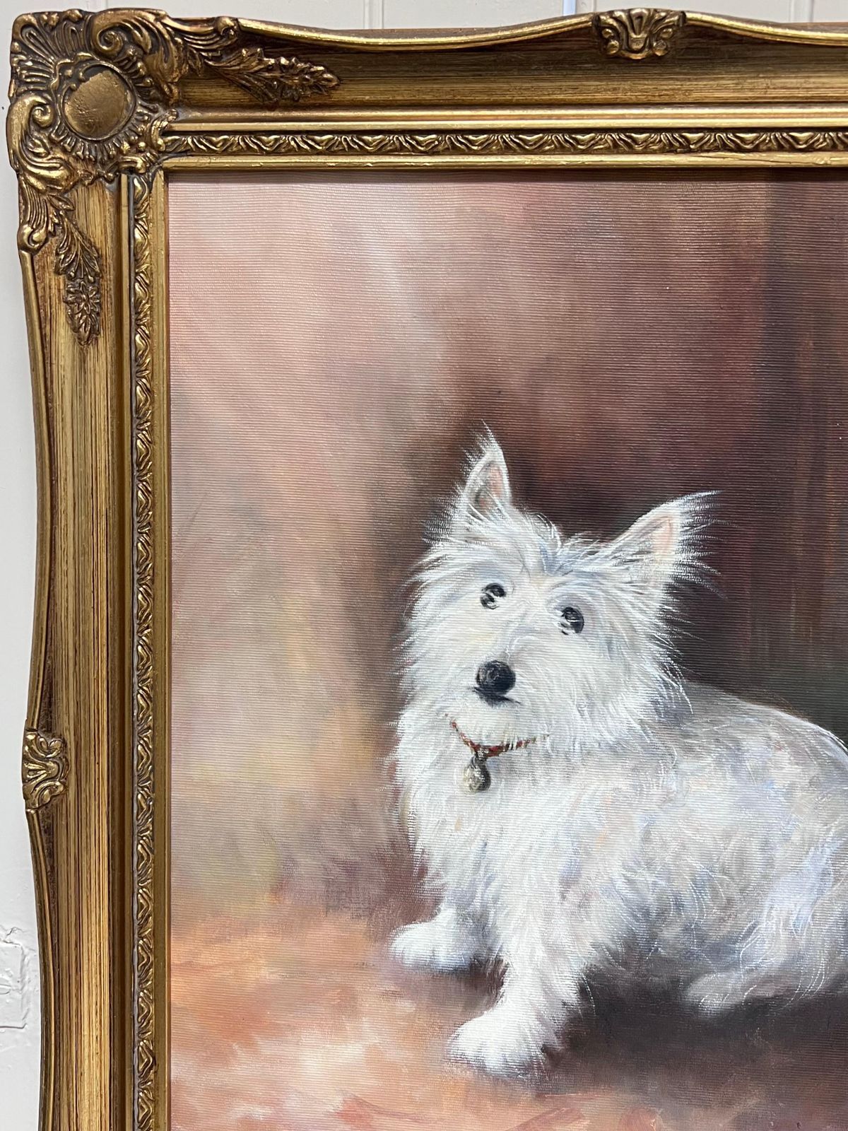 British Schoolportrait Of Scruffy White West Highland Terrier Dog Signed English Oil Painting photo 1048.0