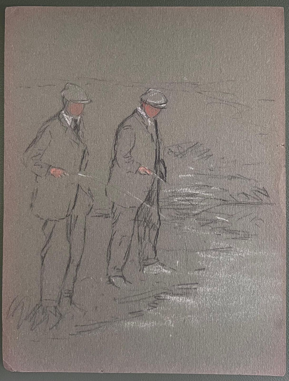 John Rabone Harveybritish Chalk Pencil Sketch Of Two Dapper Gentleman Fishing On The Riverbank1966 photo furniture
