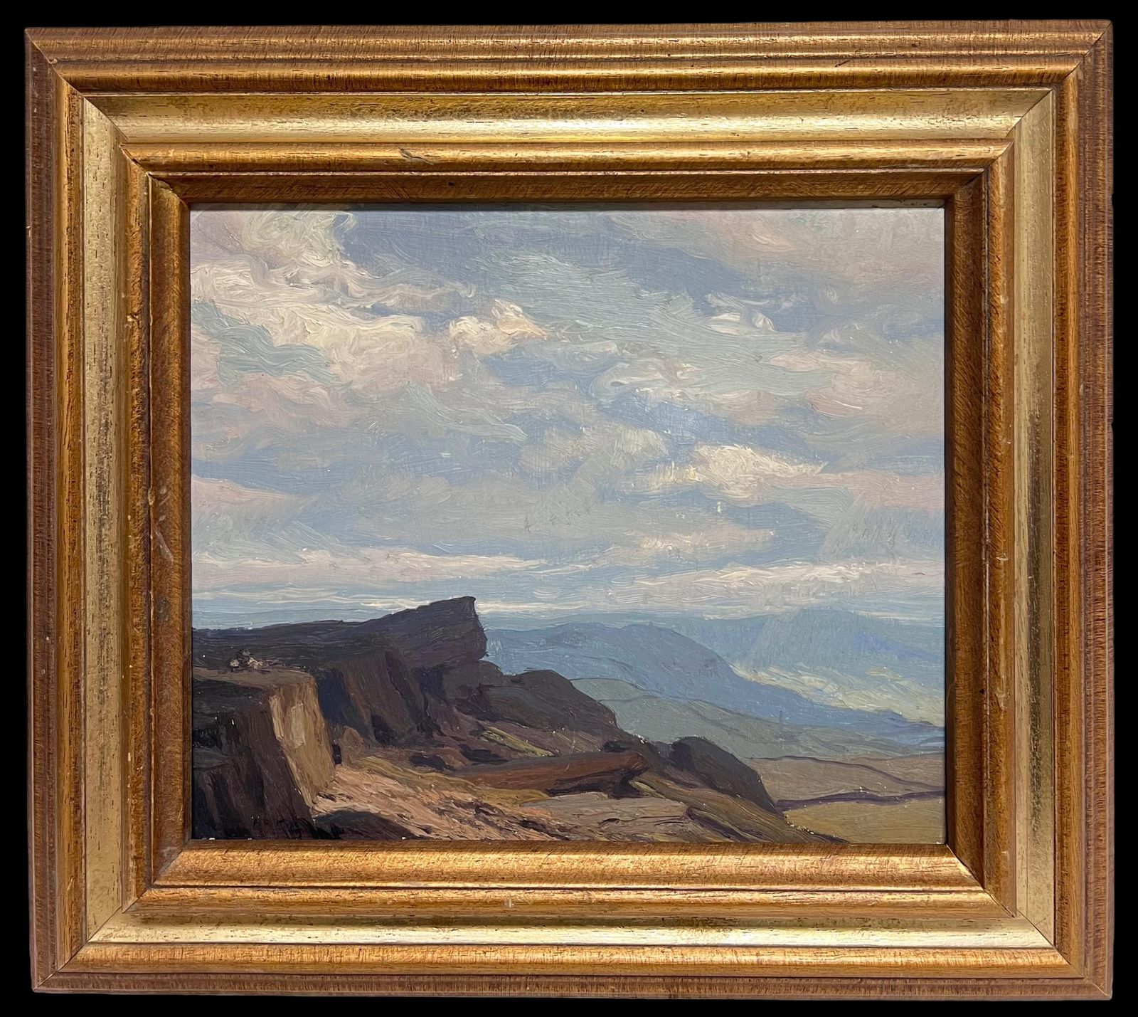 English School (Early 20th Century)fine British Impressionist Signed Oil Rain Clouds Over Rugged Mountain Crags photo furniture