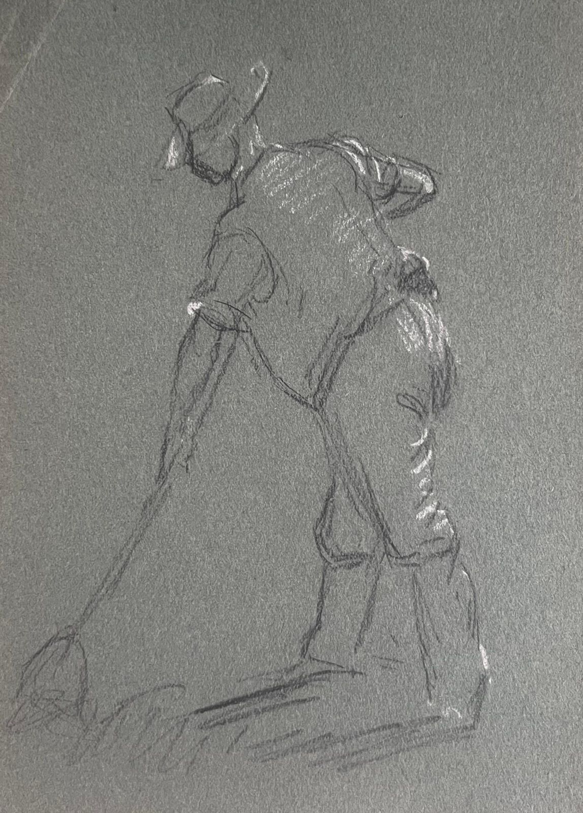 John Rabone Harveybritish Chalk Pencil Sketch Of A Farmer Shovelling In The Fields1966