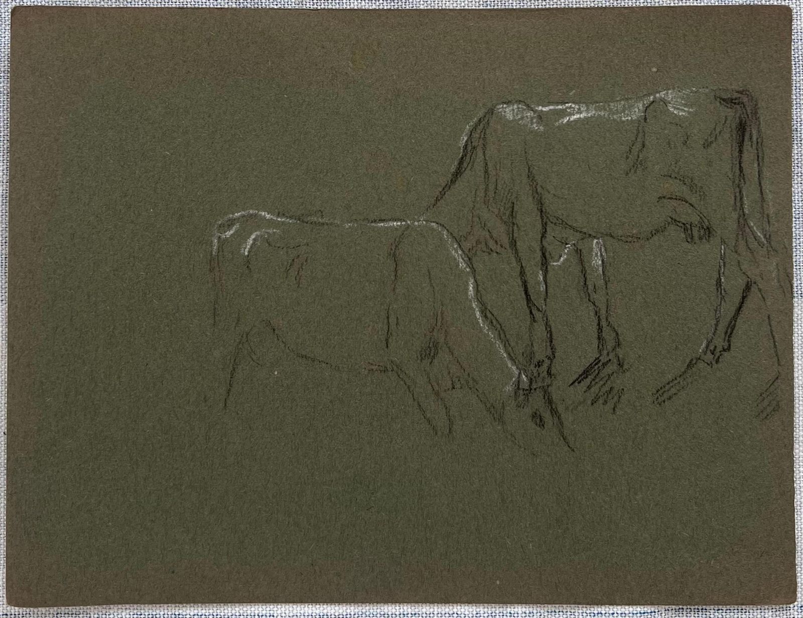 John Rabone Harveybritish Chalk Pencil Sketch Of A Cow And Their Calf Munching On Grass1966 photo furniture