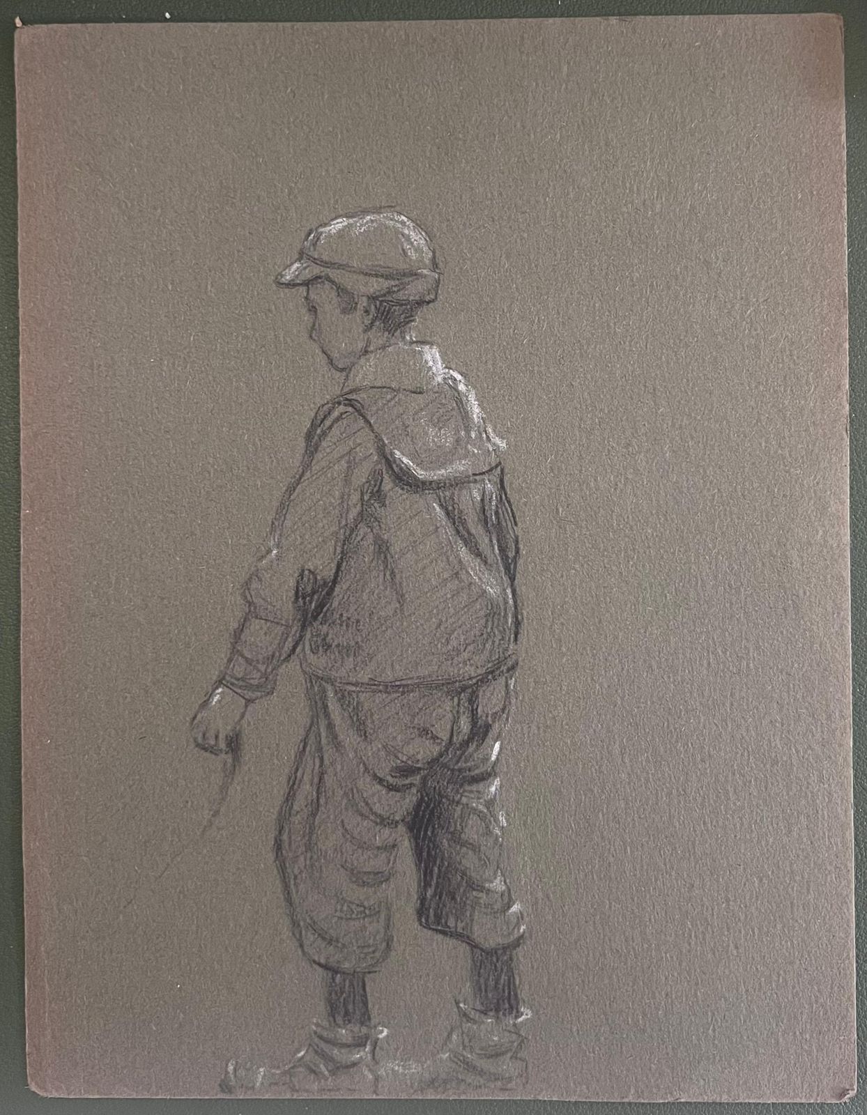 John Rabone Harveybritish Chalk Pencil Sketch Of A Young Boy In His Fishing Gear1966 photo furniture