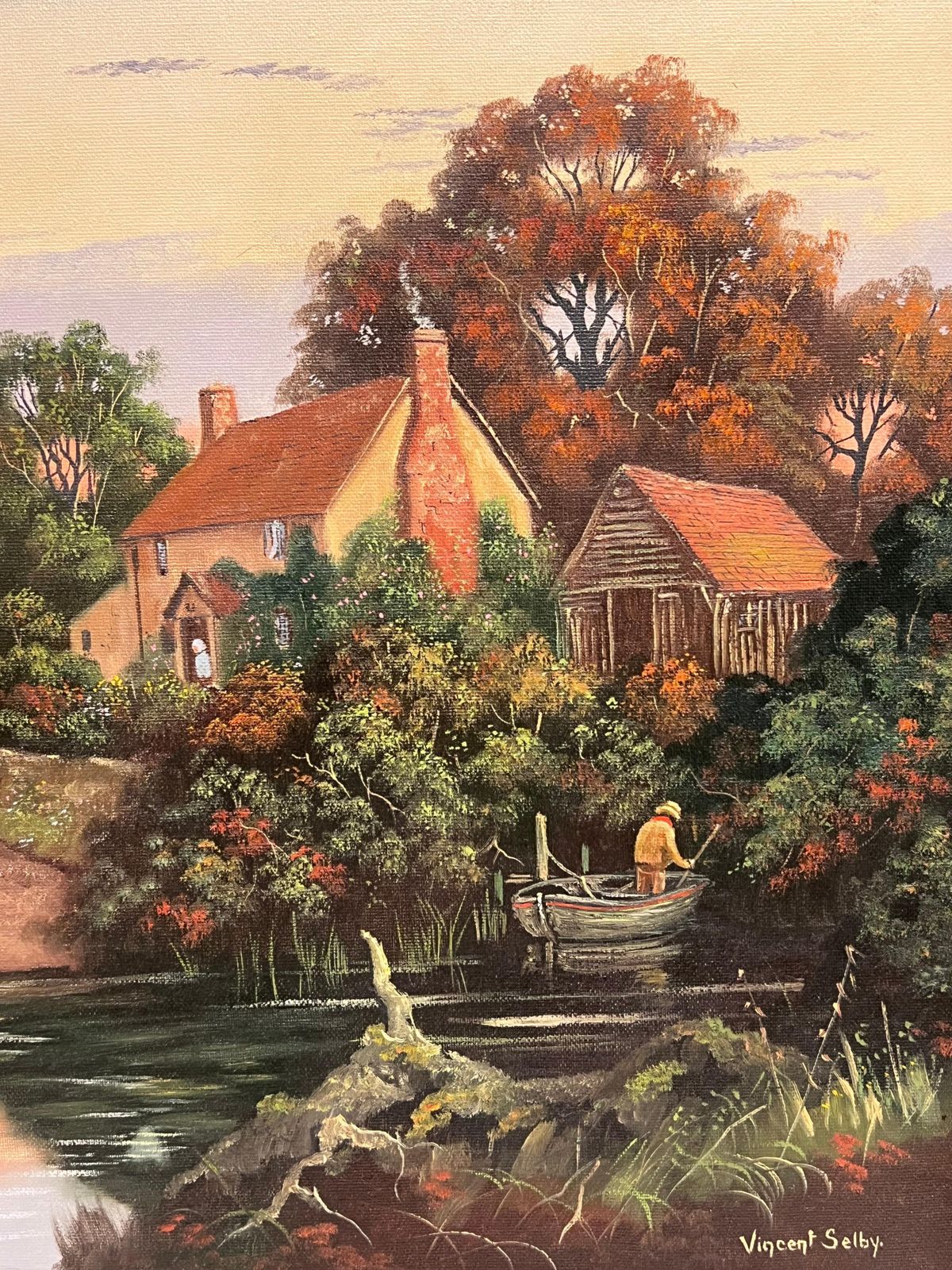 Vincent Selbysunset Over Derwent Valley Signed English Oil Painting Gilt Framed photo vinterior