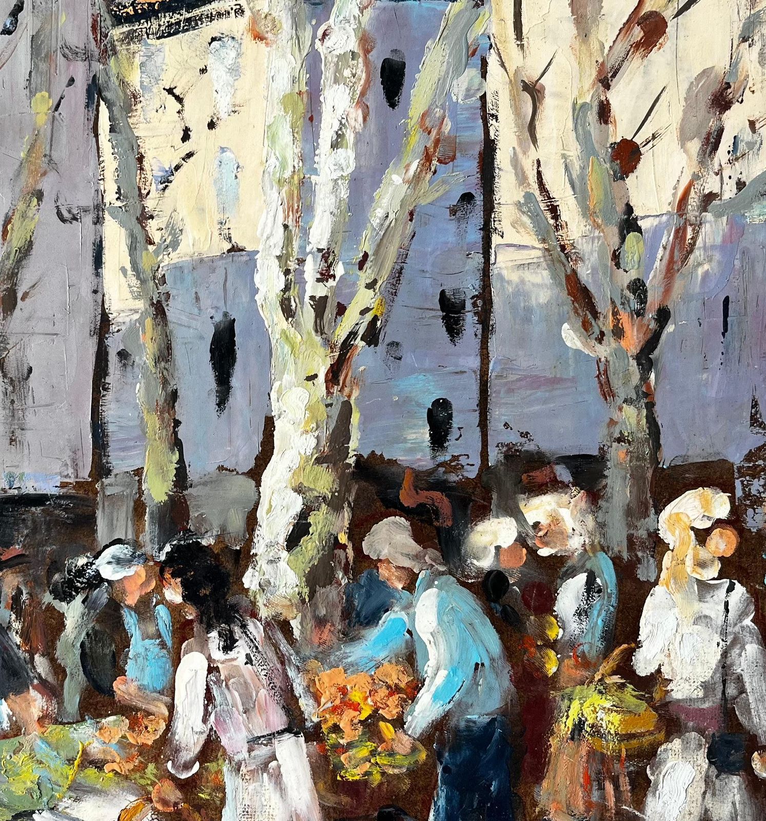 Fanch Lelfrench Market Scene Aix En Provence Trees Figures And Flowers 1989 Painting1989 photo buy