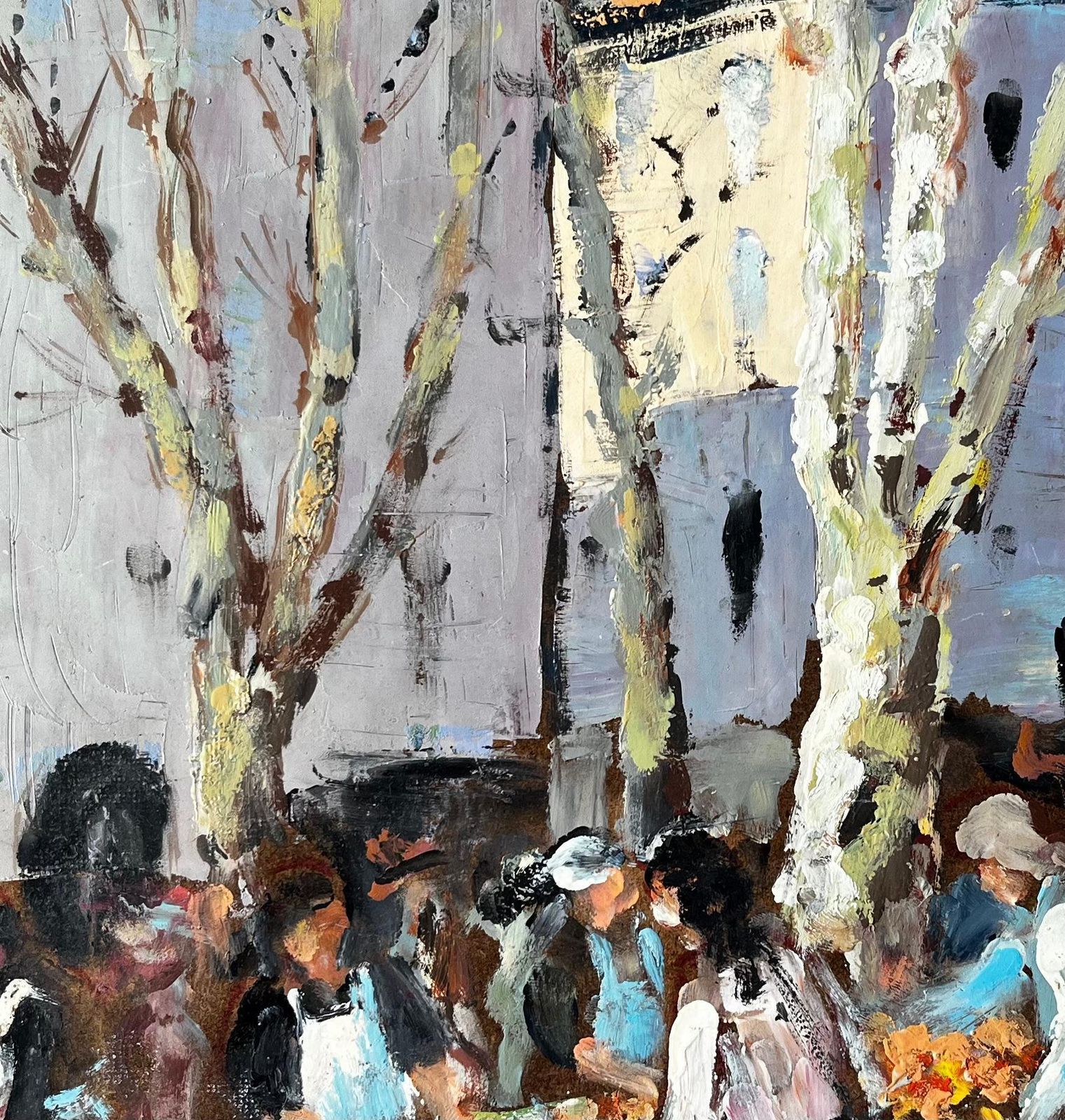 Fanch Lelfrench Market Scene Aix En Provence Trees Figures And Flowers 1989 Painting1989 photo vintage
