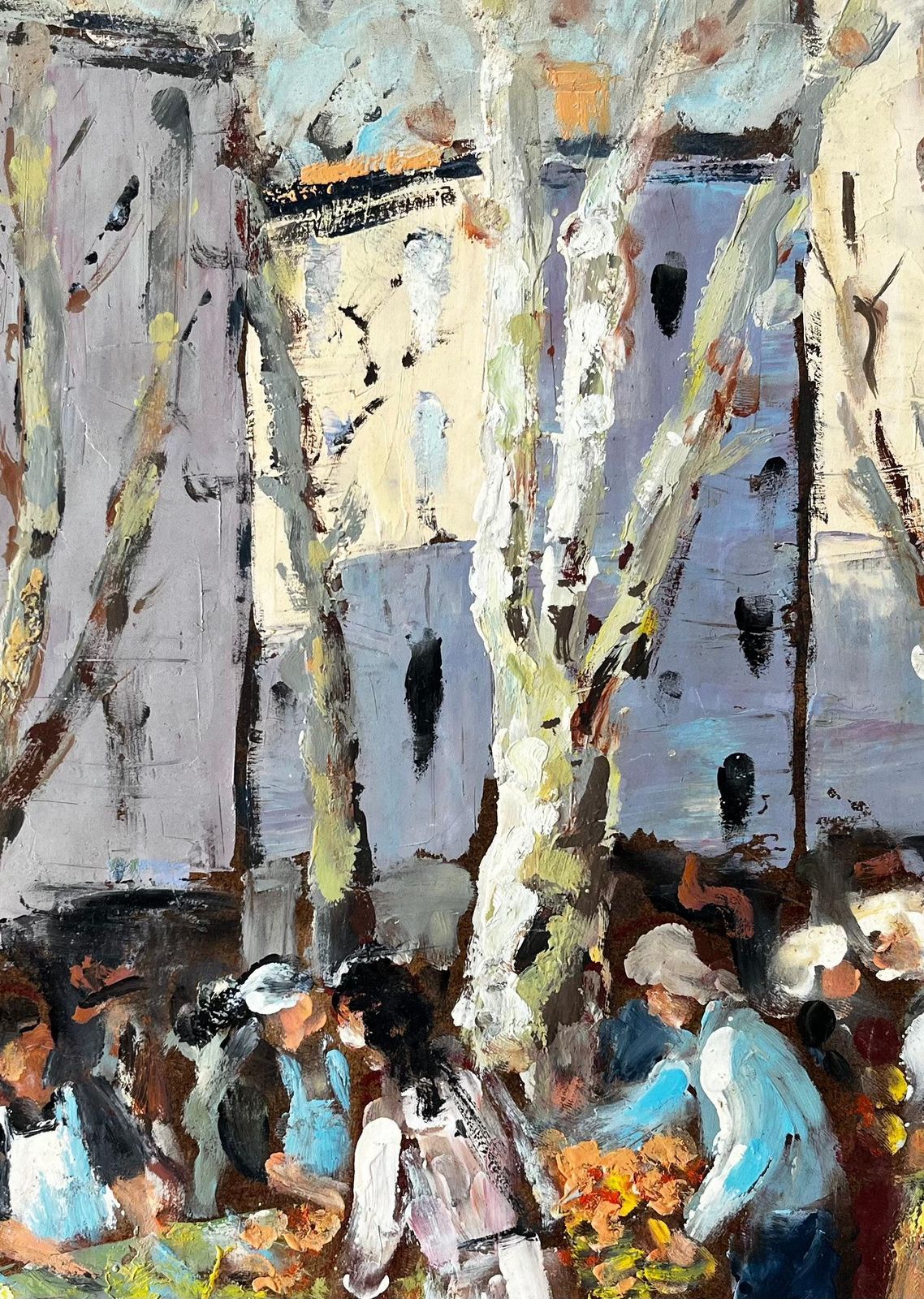photo furniture Fanch Lelfrench Market Scene Aix En Provence Trees Figures And Flowers 1989 Painting1989