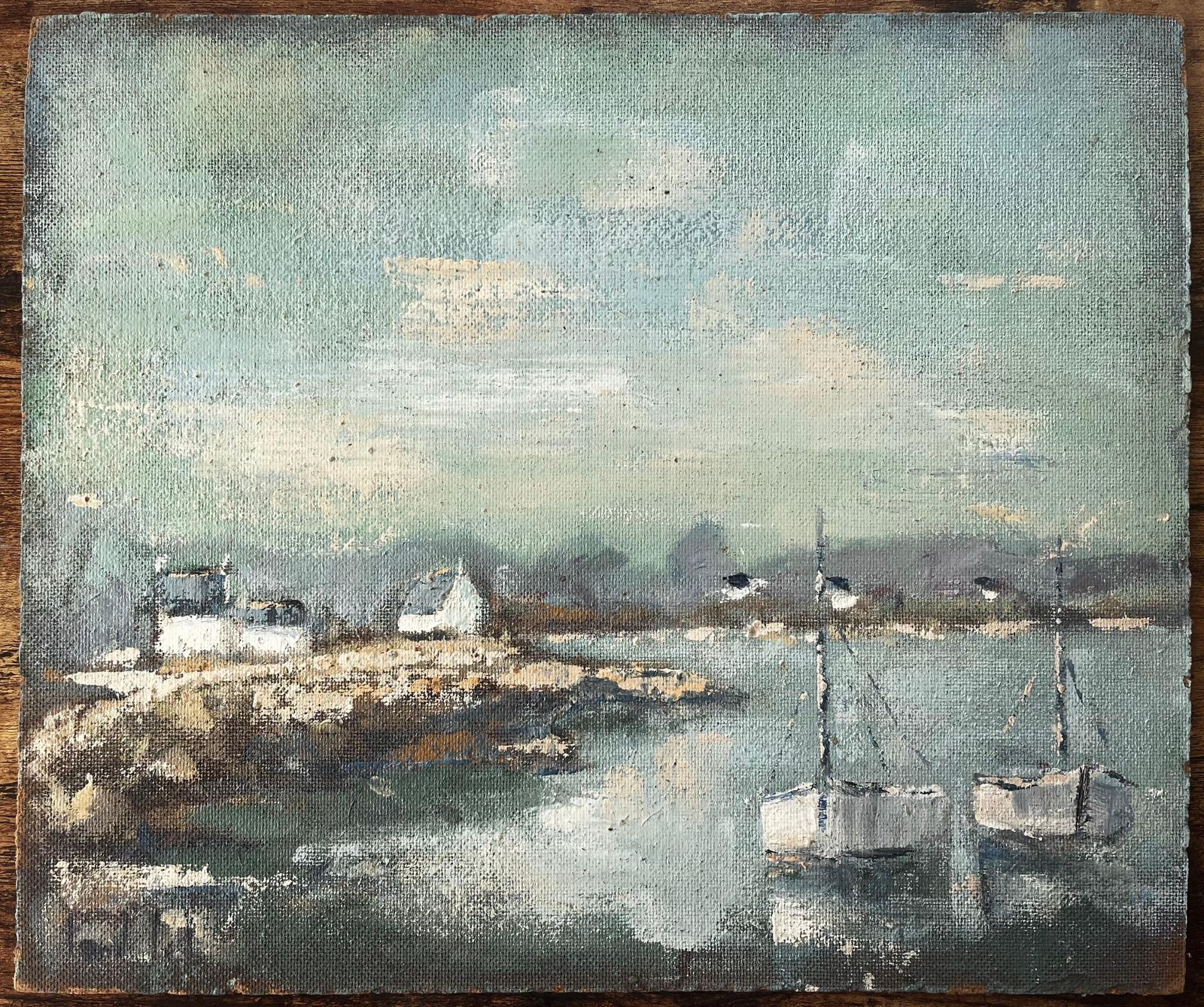 Fanch Lelfrench Coastal Painting With Boats And Houses Near Plougonvelin Brittany photo furniture