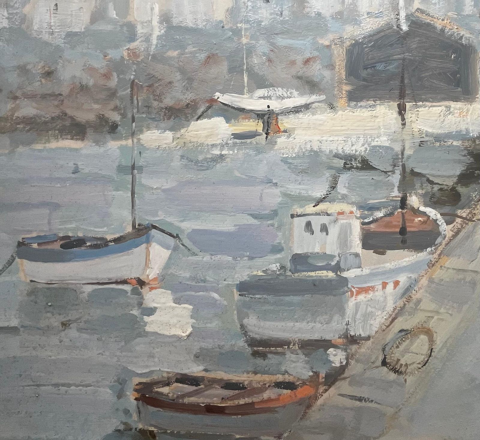 Fanch Lelfrench Port Scene With Boats Bridge And Solidor Tower By Fanch Lel photo vinterior
