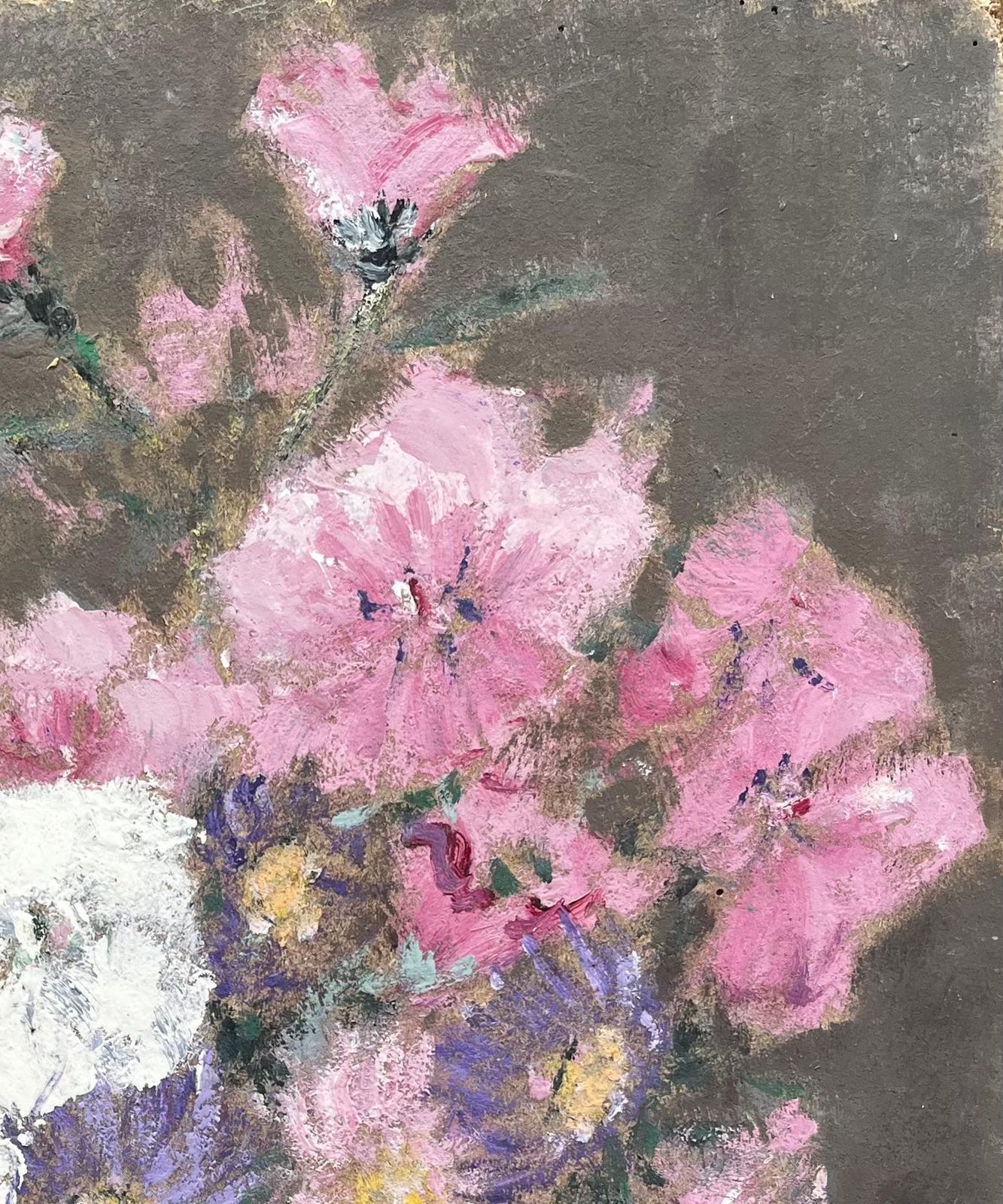 Fanch Lelfrench Still Life With Pink White And Purple Flowers In A Golden Jug photo for sale