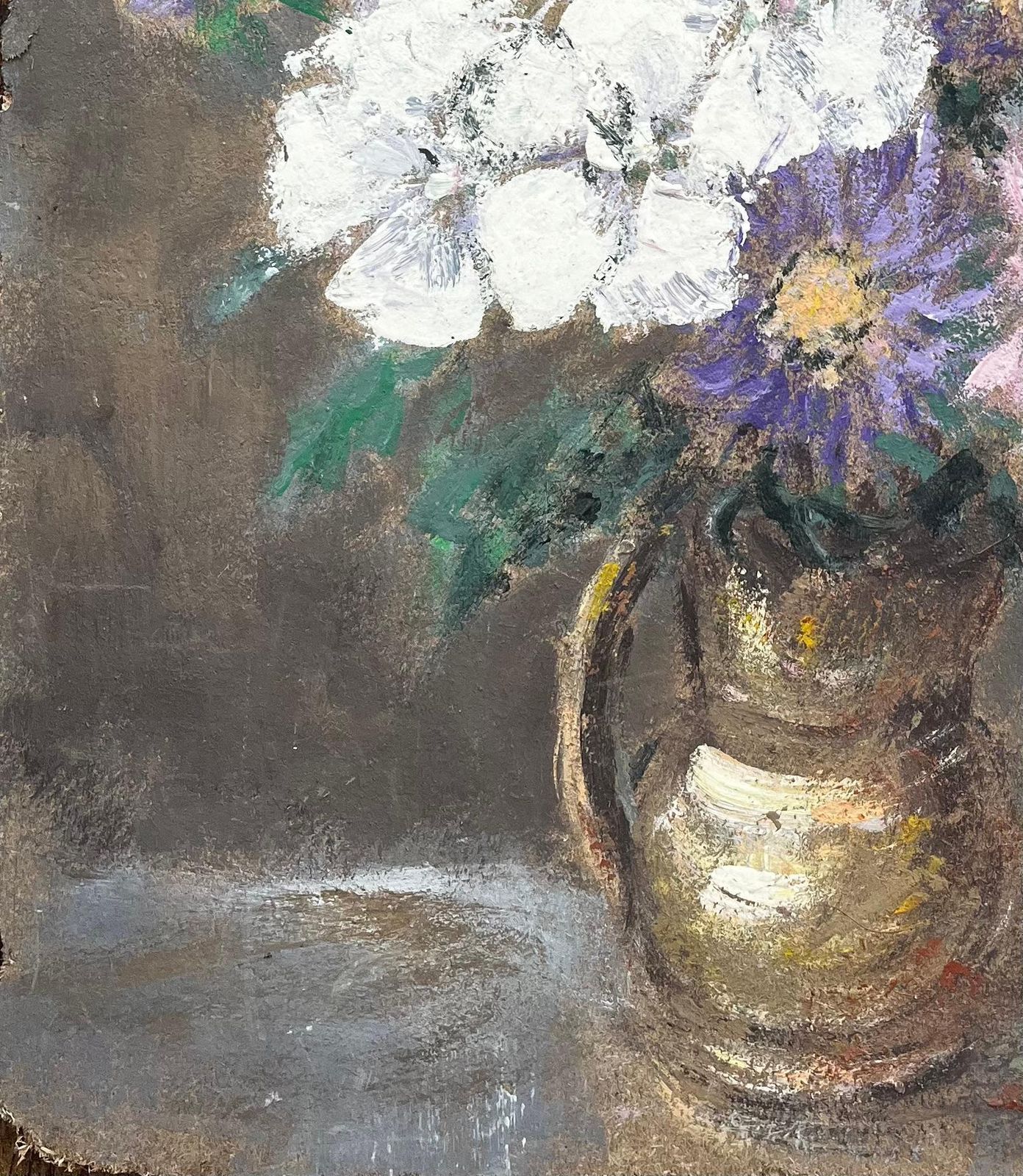 Fanch Lelfrench Still Life With Pink White And Purple Flowers In A Golden Jug photo vinterior