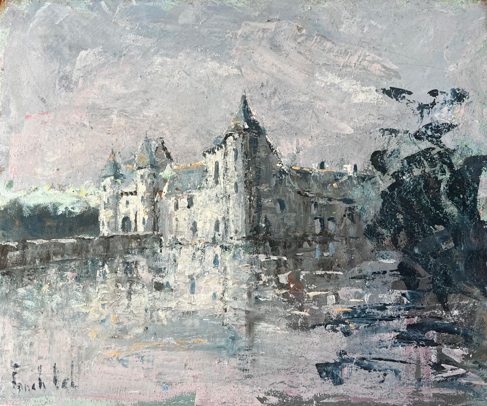 Fanch Lelimpressionist Painting Of Château De Trécesson In Brittany With Water Reflection