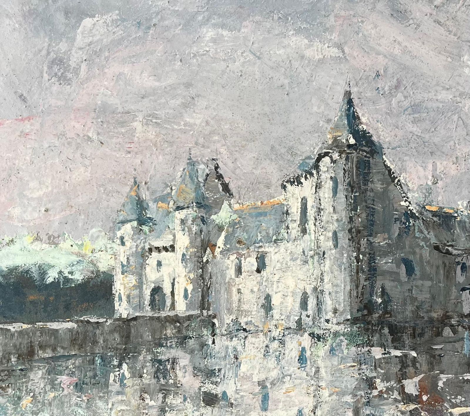 Fanch Lelimpressionist Painting Of Château De Trécesson In Brittany With Water Reflection photo for sale